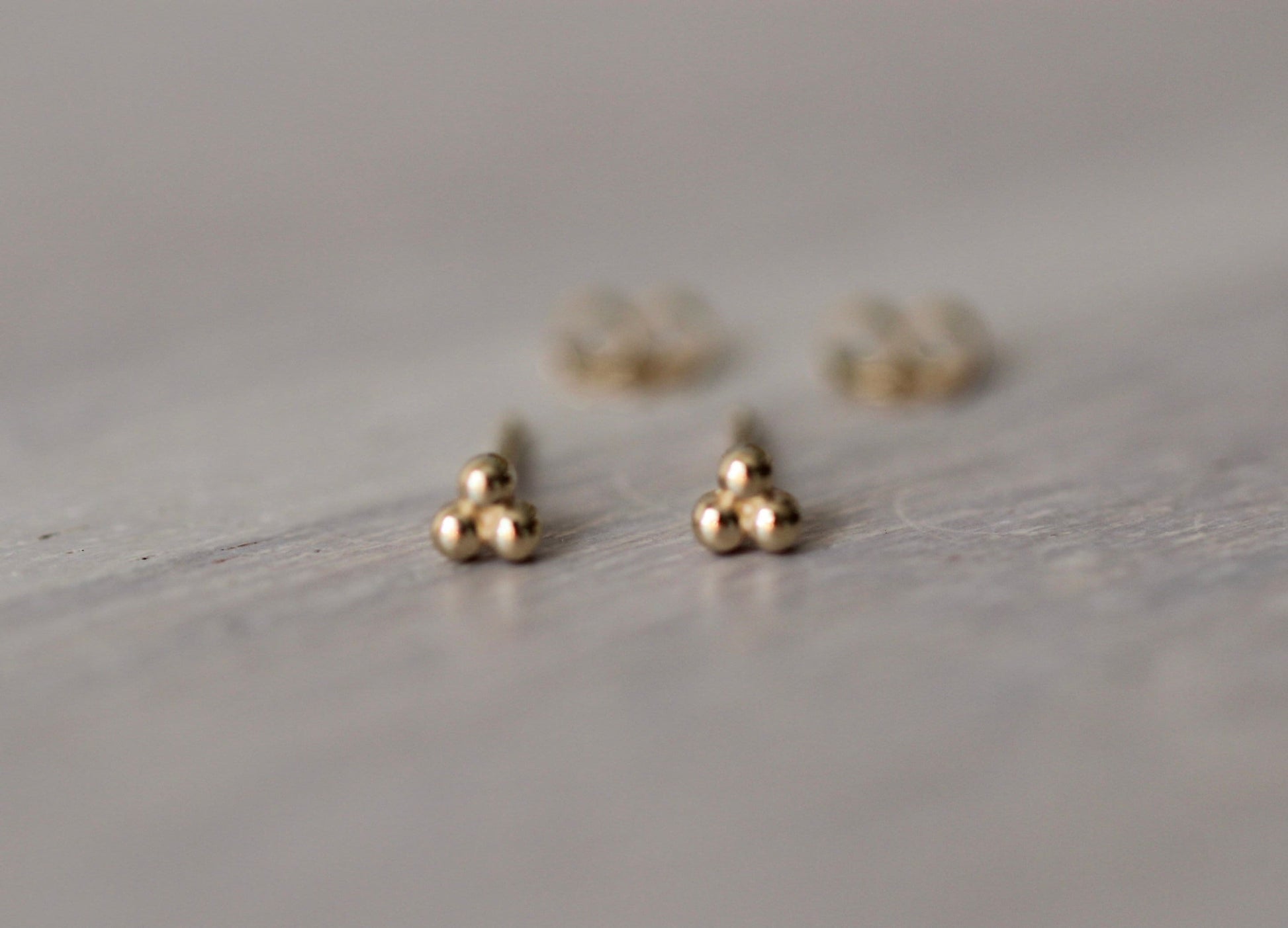 Solid 14K Gold Bead Studs, Triangle Studs, Three Dot Studs, Real Gold, Beaded Studs, Dot Studs, Triple Dot Studs, Solid Gold, Bead Stud