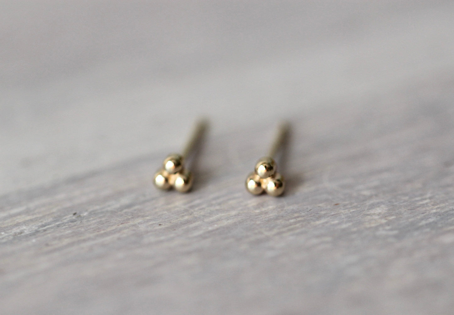 Solid 14K Gold Bead Studs, Triangle Studs, Three Dot Studs, Real Gold, Beaded Studs, Dot Studs, Triple Dot Studs, Solid Gold, Bead Stud