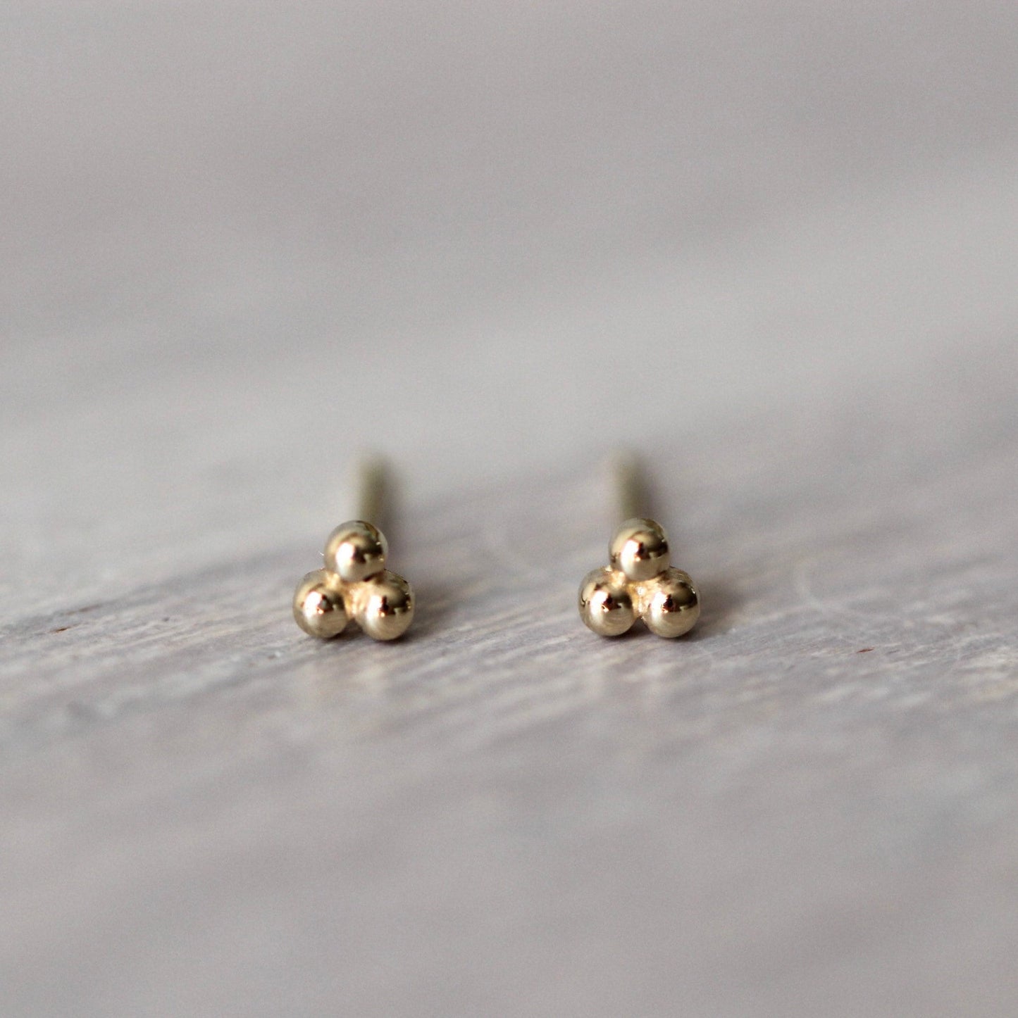 Solid 14K Gold Bead Studs, Triangle Studs, Three Dot Studs, Real Gold, Beaded Studs, Dot Studs, Triple Dot Studs, Solid Gold, Bead Stud