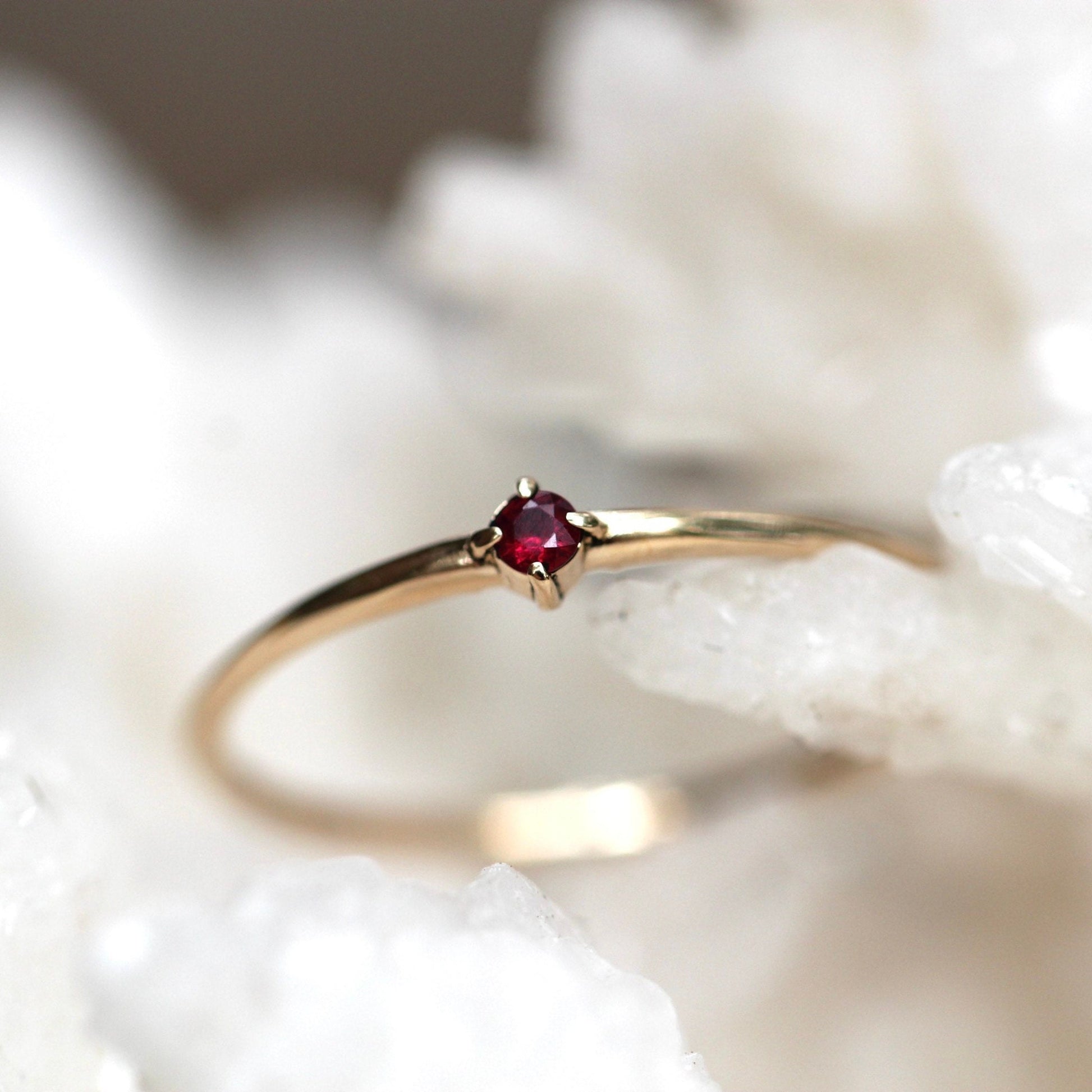 14K Gold Tiny Ruby Ring, Red Stone Ring, Stacking Ring, July Birthstone, Prong Setting, Ruby Jewelry, Red Stone Ring, Solid Gold, Real Gold