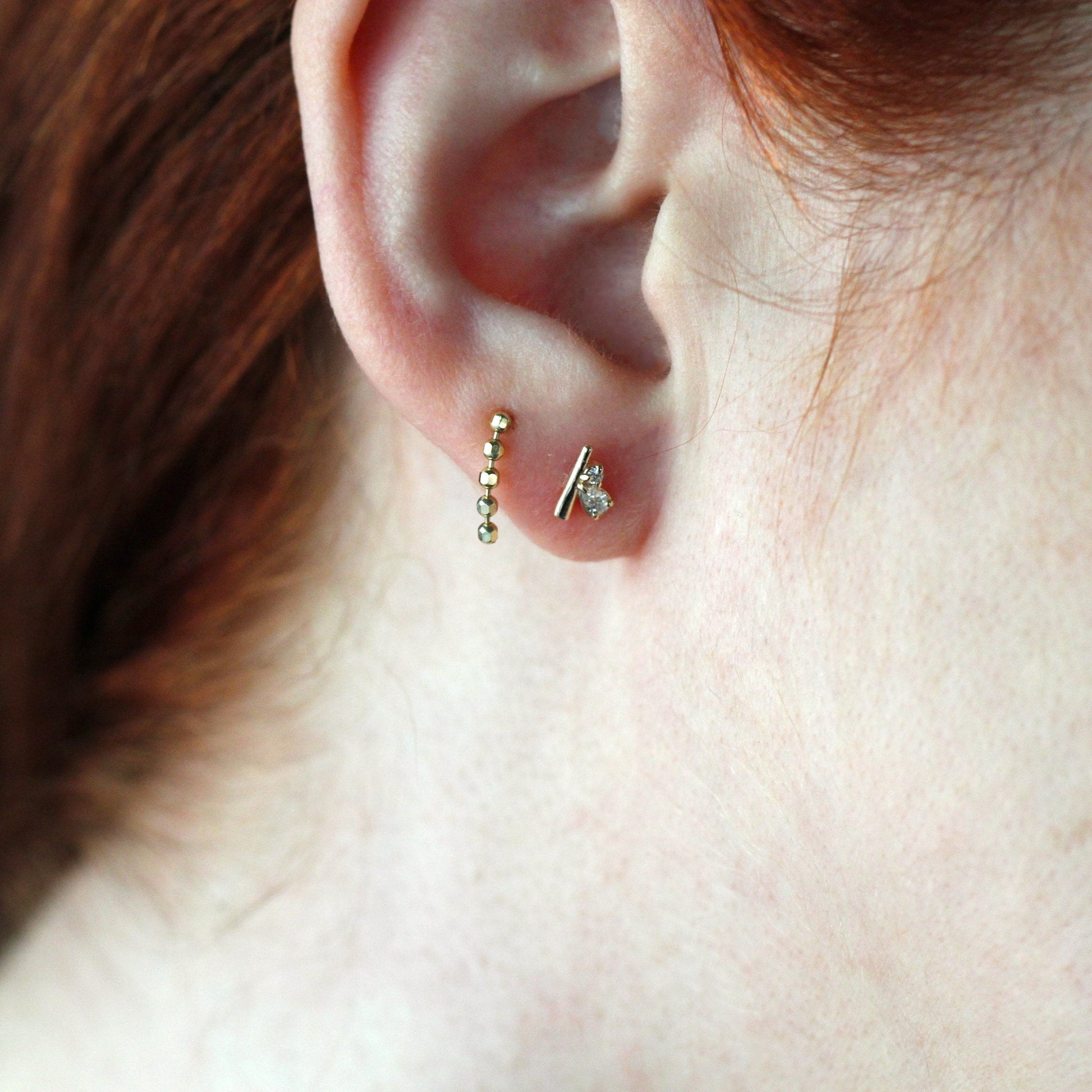 14K Gold Diamond Cluster Studs, Bar Cluster Studs, Tear Setting, Pear Setting, Mixed Shape, Natural or Lab Diamond, Solid Gold, Post Stud