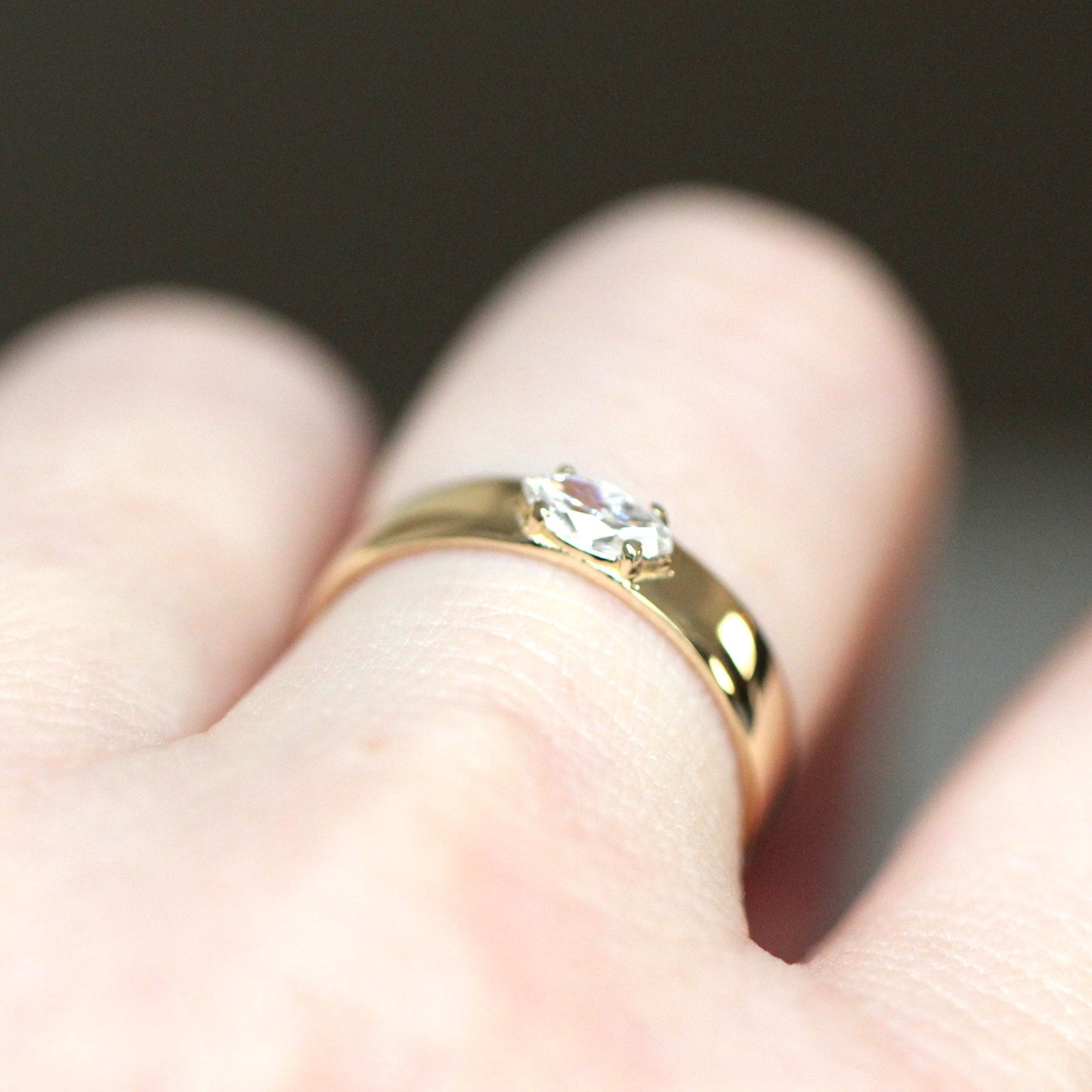 Solid Gold Diamond Marquise Wide Band, Wide Band Engagement Ring, Natural Diamond, Lab Made Diamond, 10K Gold, 14K Gold, 4mm,