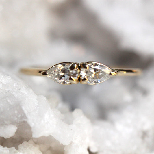 14K Gold Double Pear Diamond Ring, Two Stone Ring, Tear Shape, Drop Shape, Engagement Ring, Two Pears, Solid Gold, Minimal Jewelry