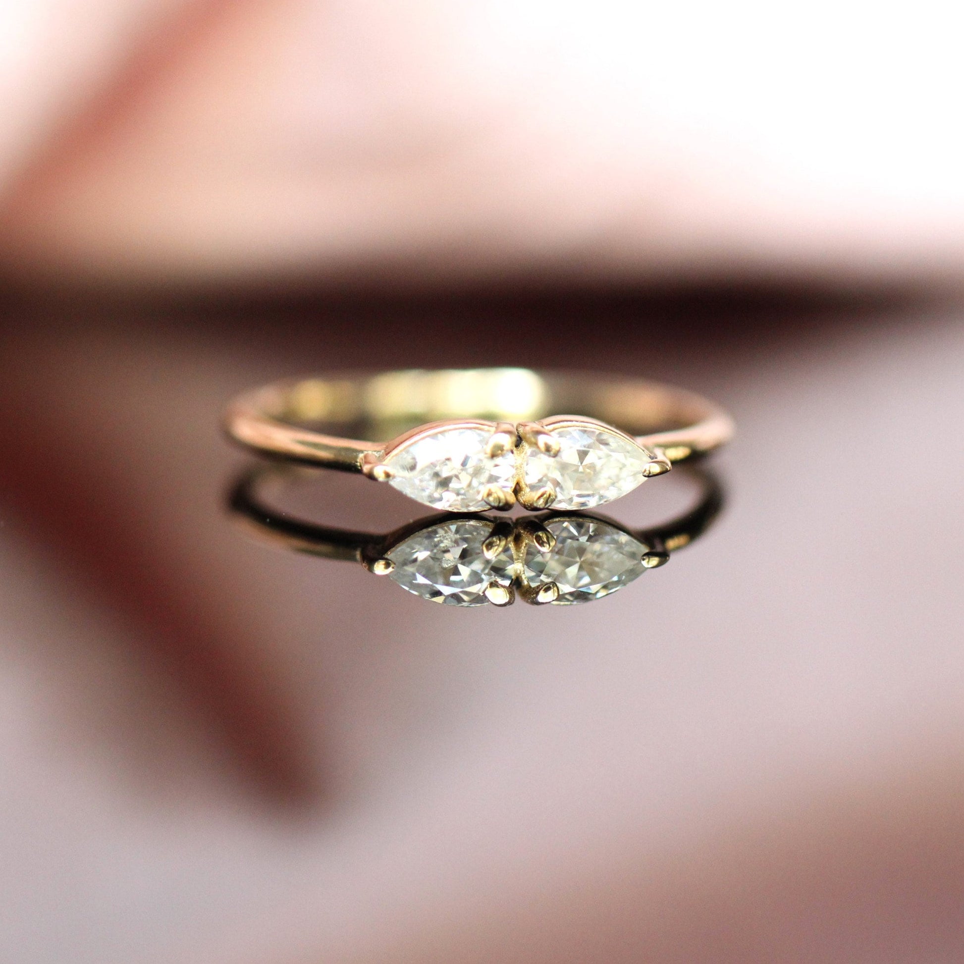 14K Gold Double Pear Diamond Ring, Two Stone Ring, Tear Shape, Drop Shape, Engagement Ring, Two Pears, Solid Gold, Minimal Jewelry