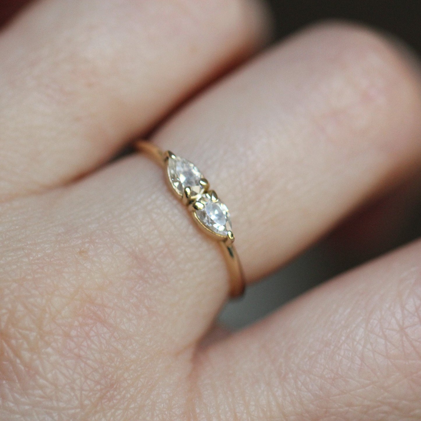 14K Gold Double Pear Diamond Ring, Two Stone Ring, Tear Shape, Drop Shape, Engagement Ring, Two Pears, Solid Gold, Minimal Jewelry