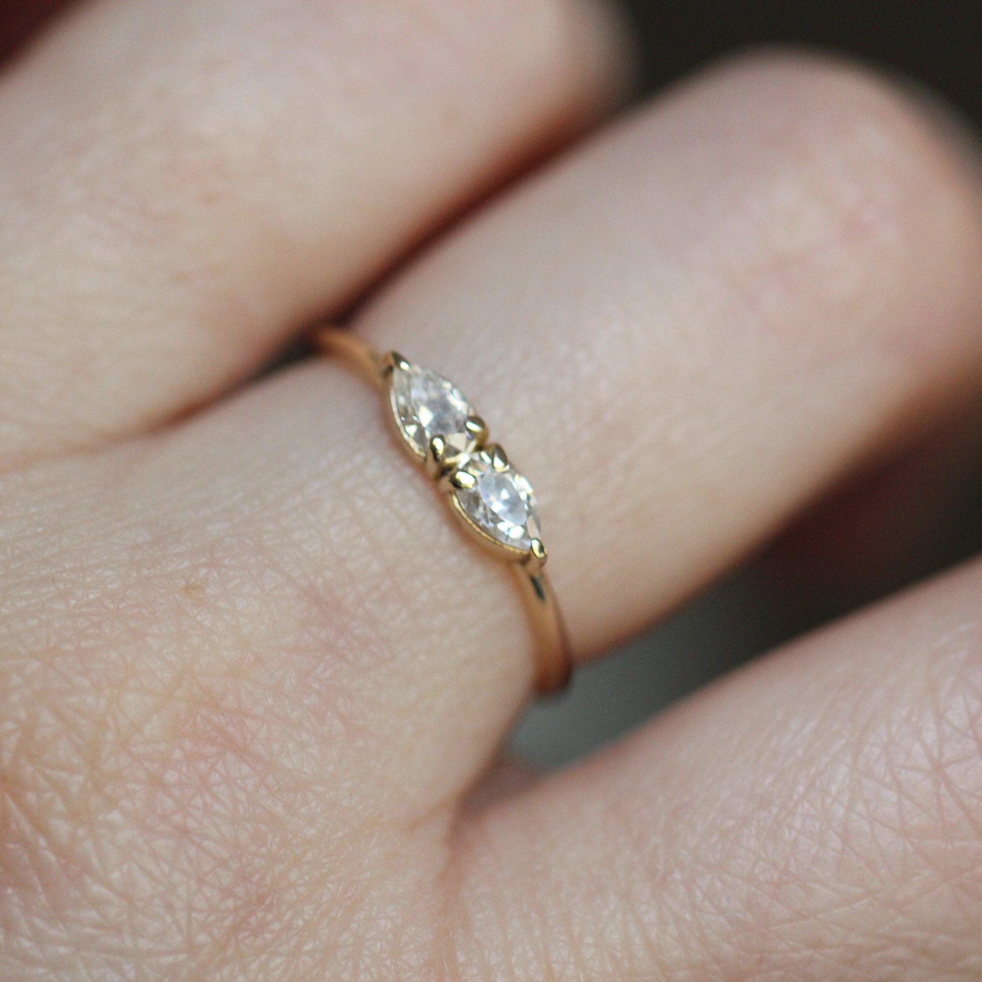 14K Gold Double Pear Diamond Ring, Two Stone Ring, Tear Shape, Drop Shape, Engagement Ring, Two Pears, Solid Gold, Minimal Jewelry