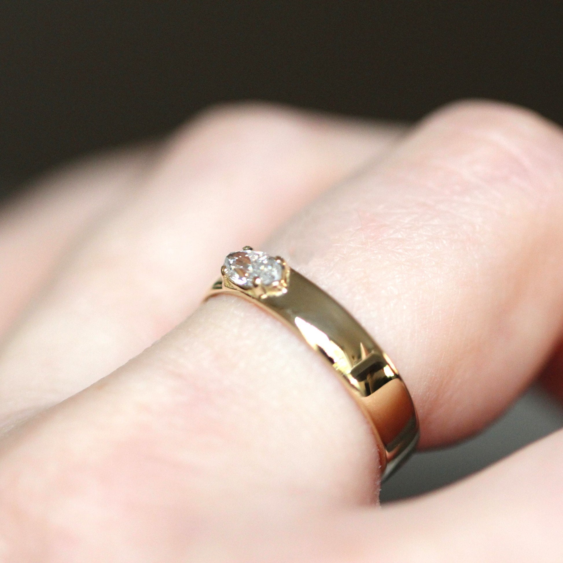 Solid Gold Diamond Marquise Wide Band, Wide Band Engagement Ring, Natural Diamond, Lab Made Diamond, 10K Gold, 14K Gold, 4mm,