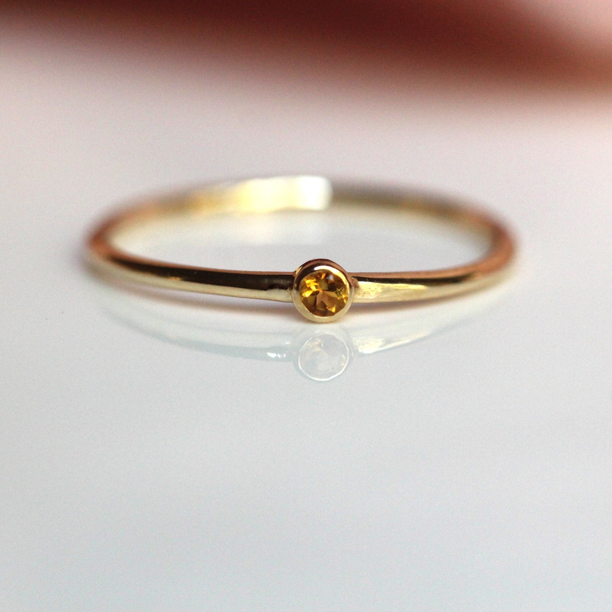 14K Citrine Bezel Ring, November Birthstone, Promise Ring For Her, 10K Stacking Ring, Tiny Bezel Ring, Push Present, Dainty Citrine Ring