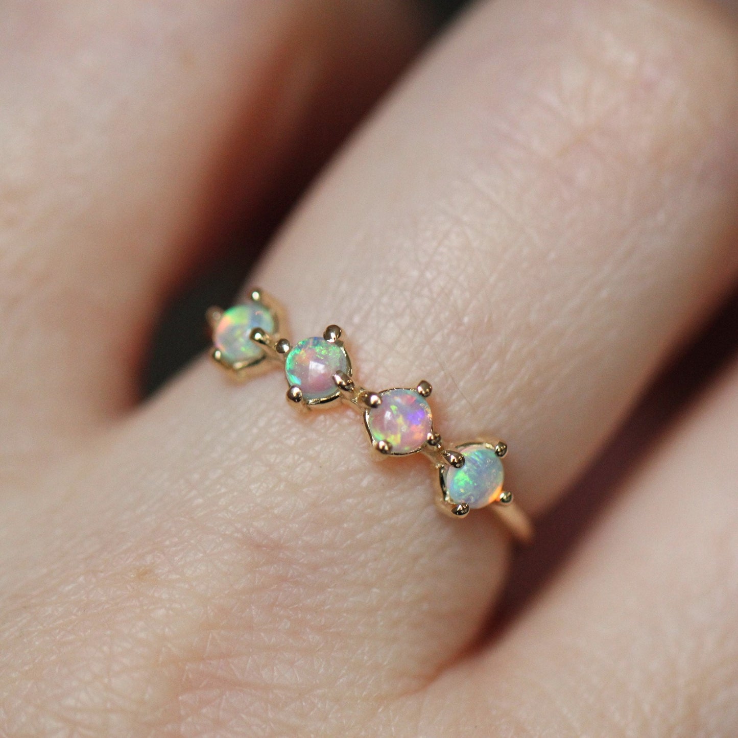 14K Gold Four Stone Opal Ring, Opal Jewelry, Gold Opal Ring, 10K, 4 Stone Ring, Genuine Opal Ring, Australian Opal, Birthstone Ring, Natural