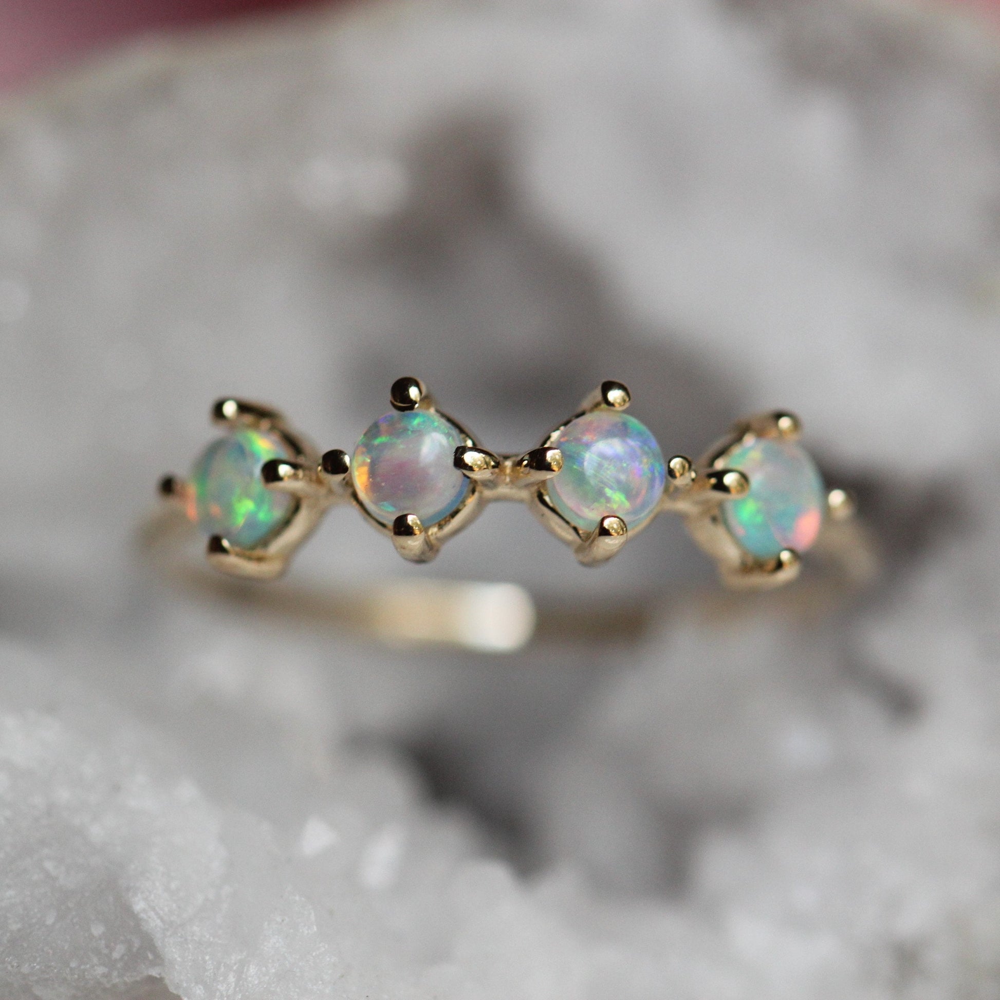14K Gold Four Stone Opal Ring, Opal Jewelry, Gold Opal Ring, 10K, 4 Stone Ring, Genuine Opal Ring, Australian Opal, Birthstone Ring, Natural