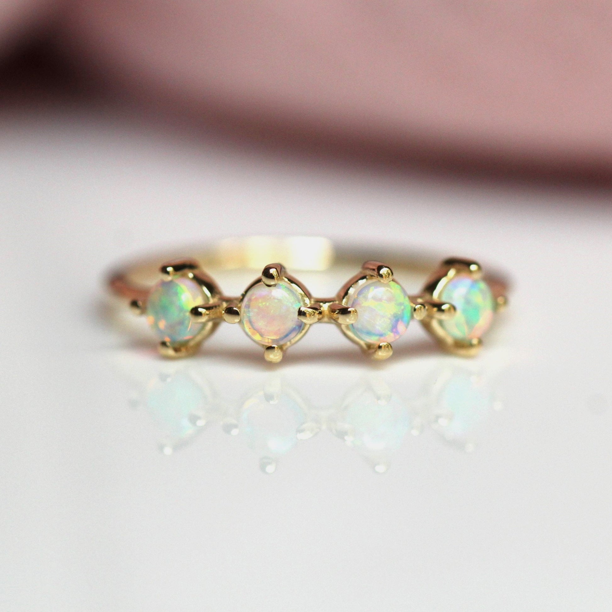 14K Gold Four Stone Opal Ring, Opal Jewelry, Gold Opal Ring, 10K, 4 Stone Ring, Genuine Opal Ring, Australian Opal, Birthstone Ring, Natural