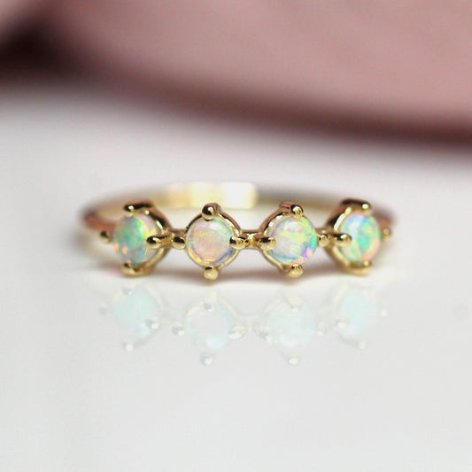 14K Gold Four Stone Opal Ring, Opal Jewelry, Gold Opal Ring, 10K, 4 Stone Ring, Genuine Opal Ring, Australian Opal, Birthstone Ring, Natural