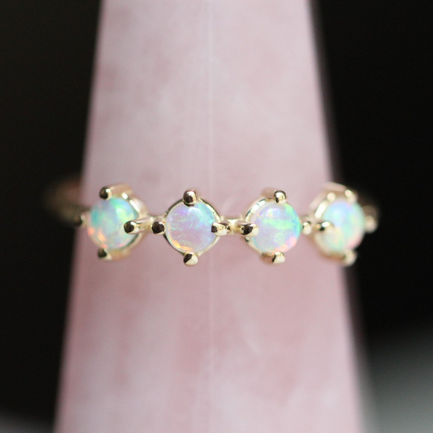 14K Gold Four Stone Opal Ring, Opal Jewelry, Gold Opal Ring, 10K, 4 Stone Ring, Genuine Opal Ring, Australian Opal, Birthstone Ring, Natural
