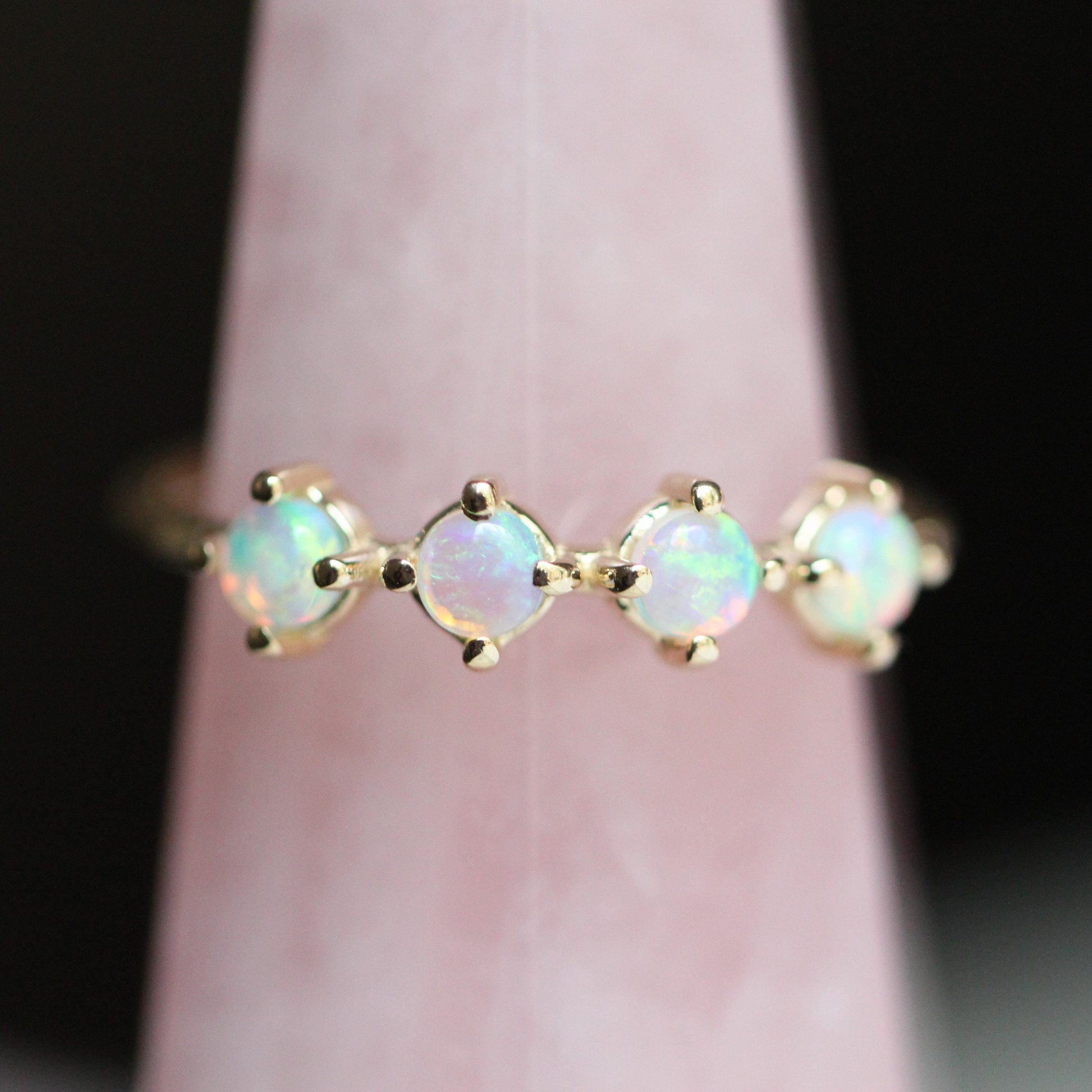 14K Gold Four Stone Opal Ring, Opal Jewelry, Gold Opal Ring, 10K, 4 Stone Ring, Genuine Opal Ring, Australian Opal, Birthstone Ring, Natural