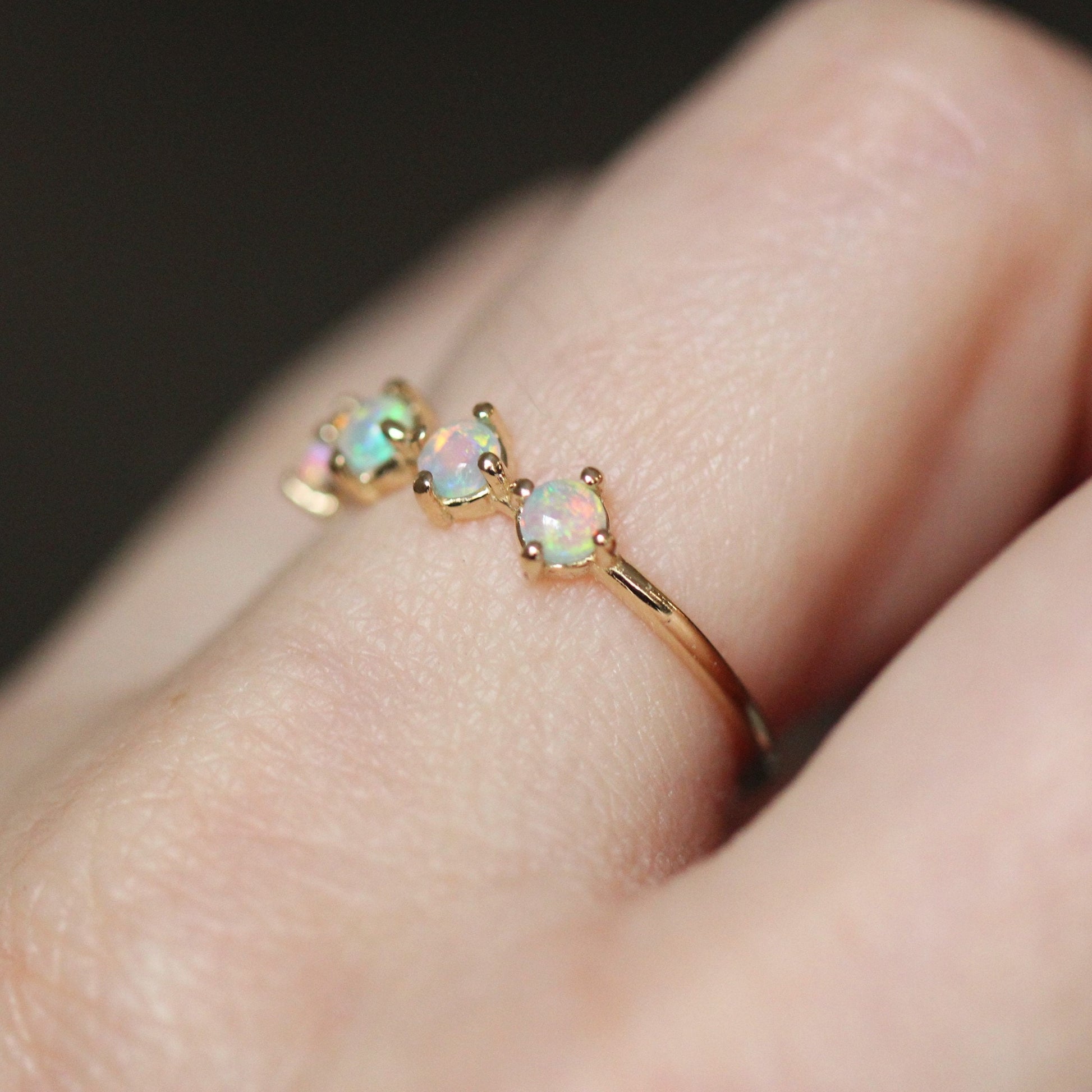 14K Gold Four Stone Opal Ring, Opal Jewelry, Gold Opal Ring, 10K, 4 Stone Ring, Genuine Opal Ring, Australian Opal, Birthstone Ring, Natural