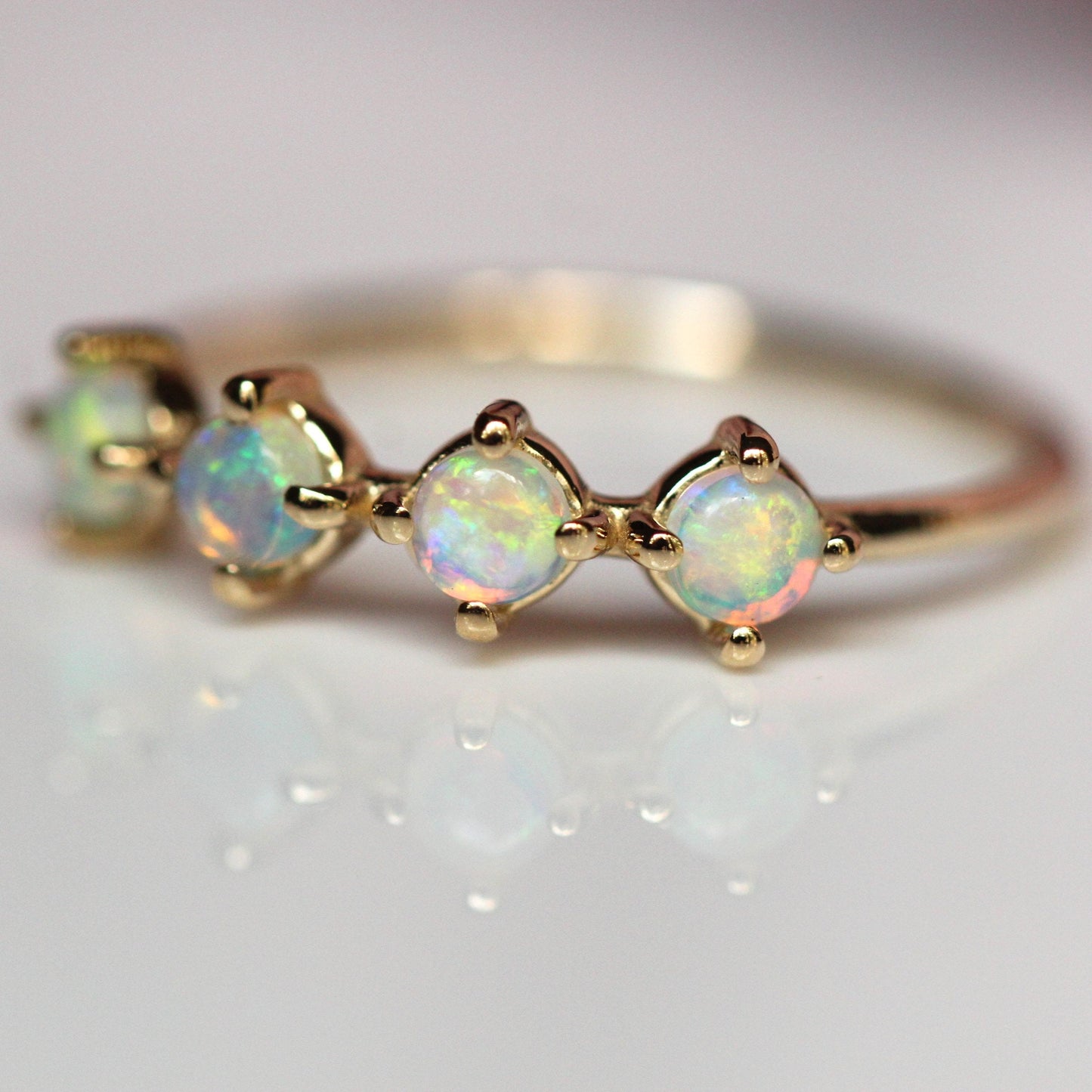 14K Gold Four Stone Opal Ring, Opal Jewelry, Gold Opal Ring, 10K, 4 Stone Ring, Genuine Opal Ring, Australian Opal, Birthstone Ring, Natural