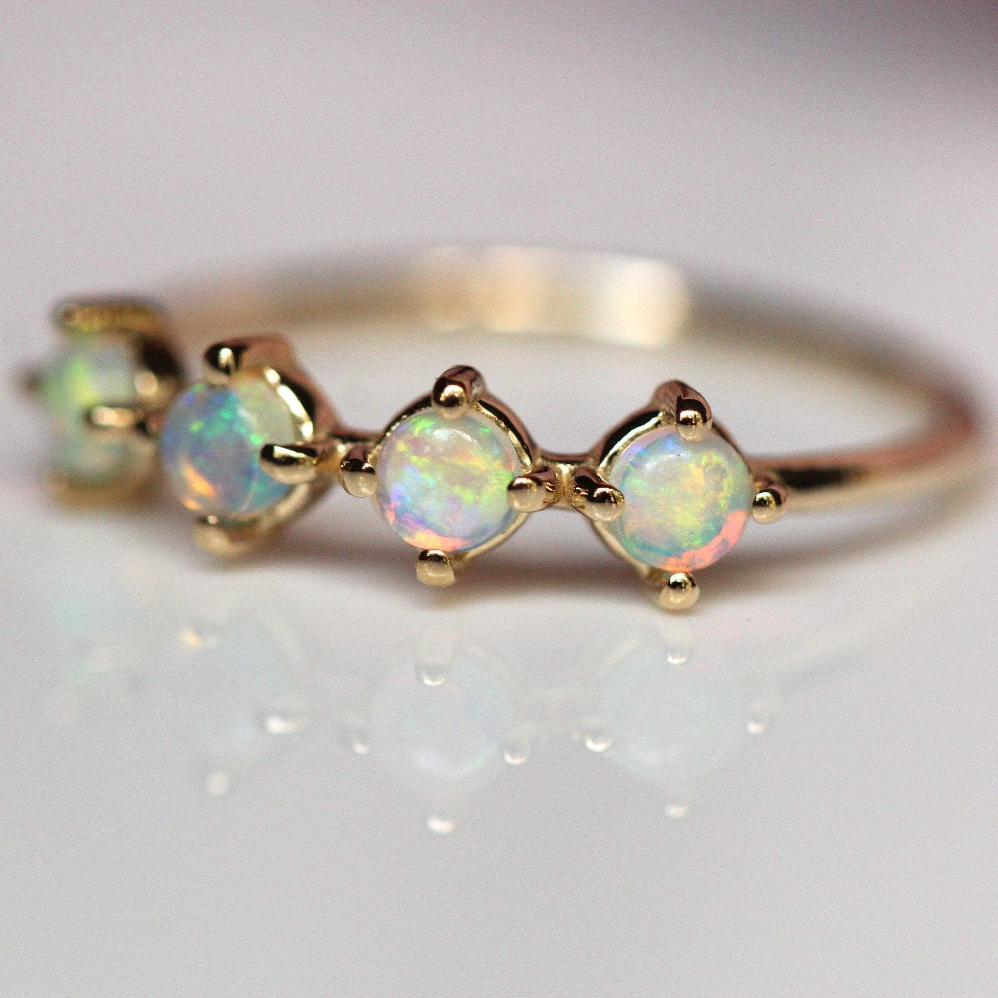 14K Gold Four Stone Opal Ring, Opal Jewelry, Gold Opal Ring, 10K, 4 Stone Ring, Genuine Opal Ring, Australian Opal, Birthstone Ring, Natural