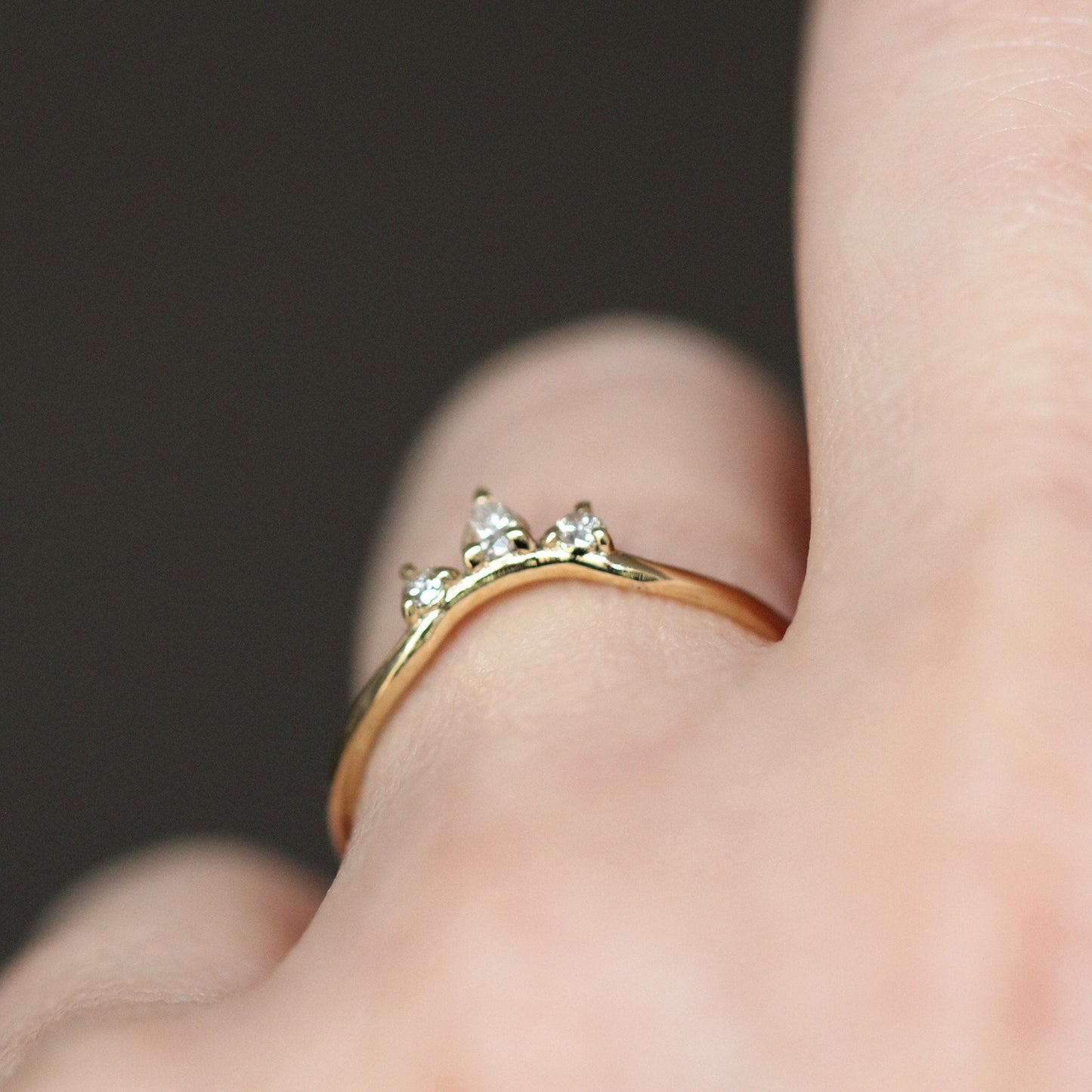 14K Curved Pear Diamond Ring, Three Stone Ring, Wedding Band, Diamond Wedding Band, Curved Stacking Ring, Low Profile, Arched ring, 10K