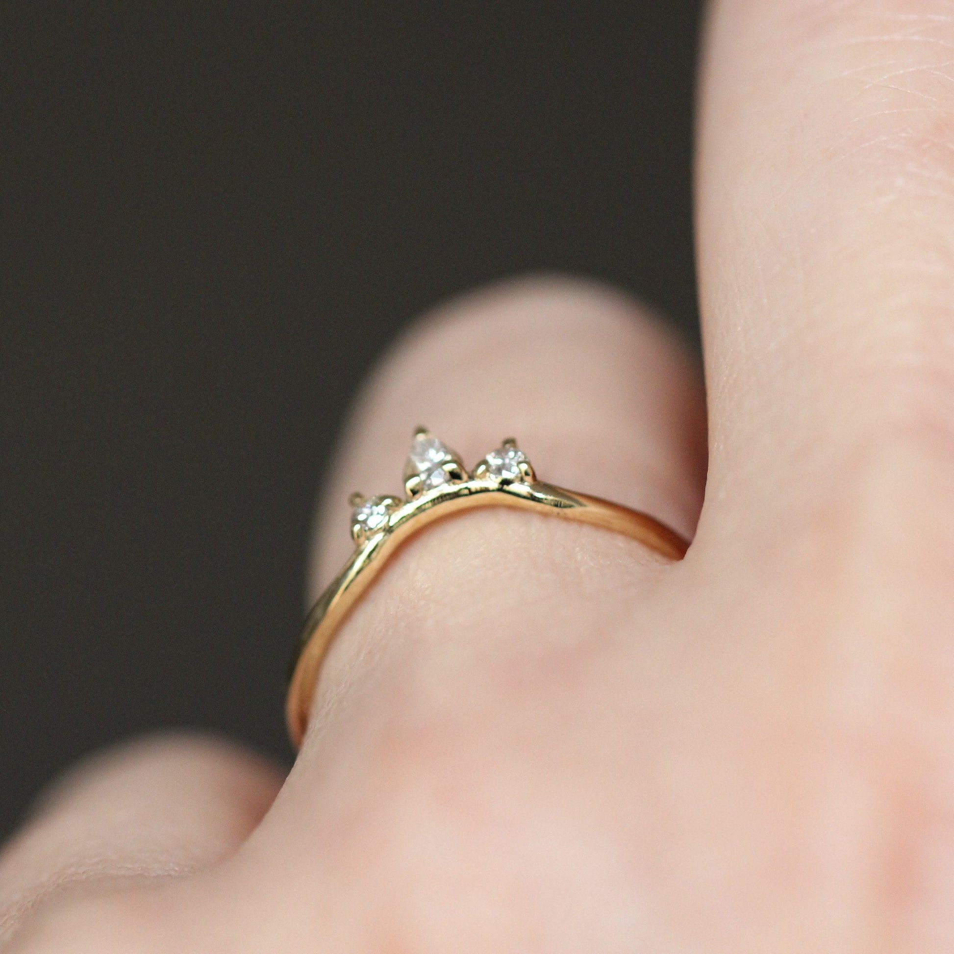 14K Curved Pear Diamond Ring, Three Stone Ring, Wedding Band, Diamond Wedding Band, Curved Stacking Ring, Low Profile, Arched ring, 10K