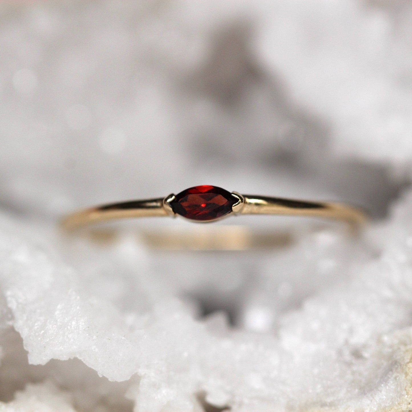 14K Gold Marquise Garnet Ring, "Wink" Ring, Stacking Ring, Red Stone, Double Pointed Shape, 10K Marquise Garnet, Classic Style, Stacker