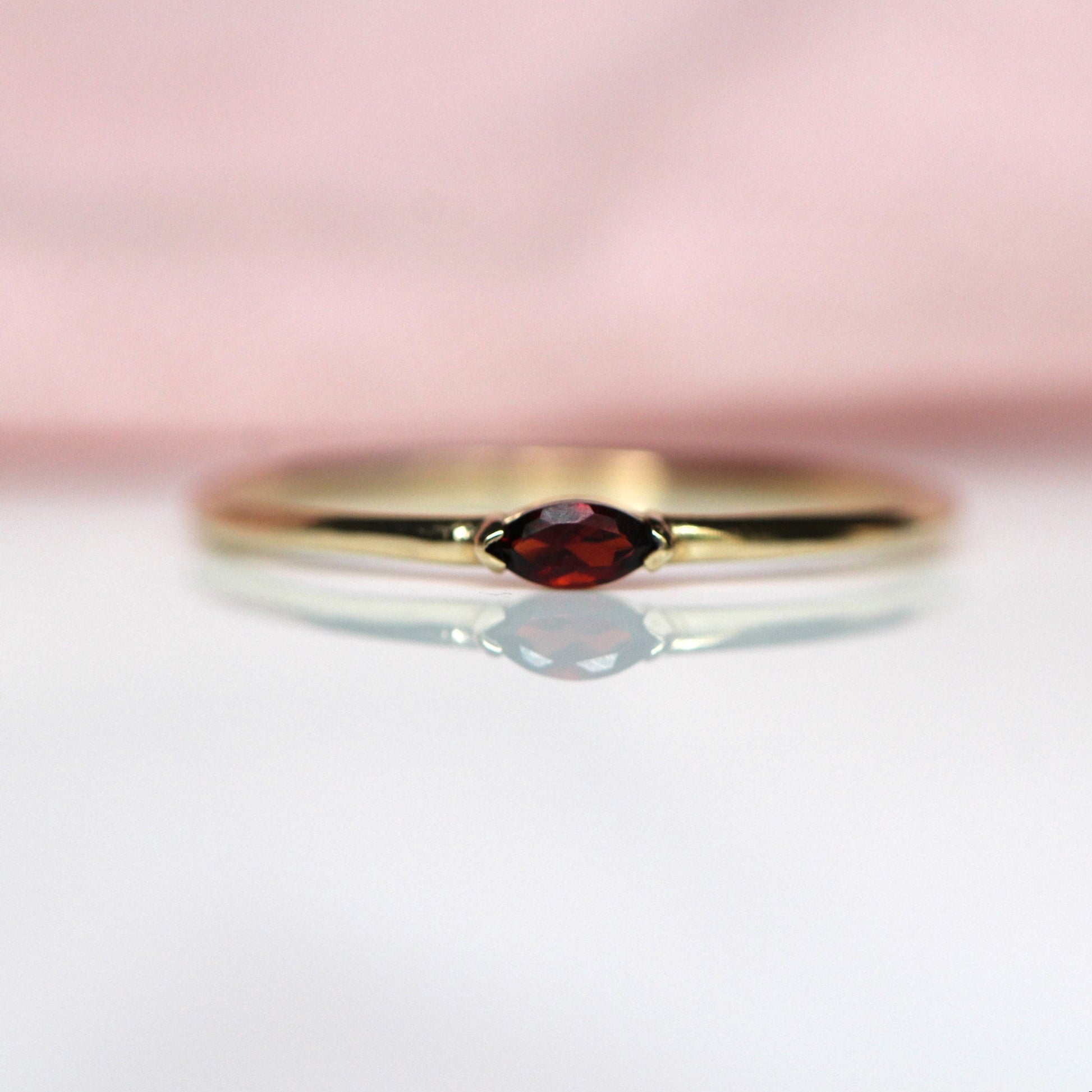 14K Gold Marquise Garnet Ring, "Wink" Ring, Stacking Ring, Red Stone, Double Pointed Shape, 10K Marquise Garnet, Classic Style, Stacker