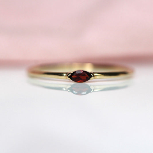14K Gold Marquise Garnet Ring, "Wink" Ring, Stacking Ring, Red Stone, Double Pointed Shape, 10K Marquise Garnet, Classic Style, Stacker
