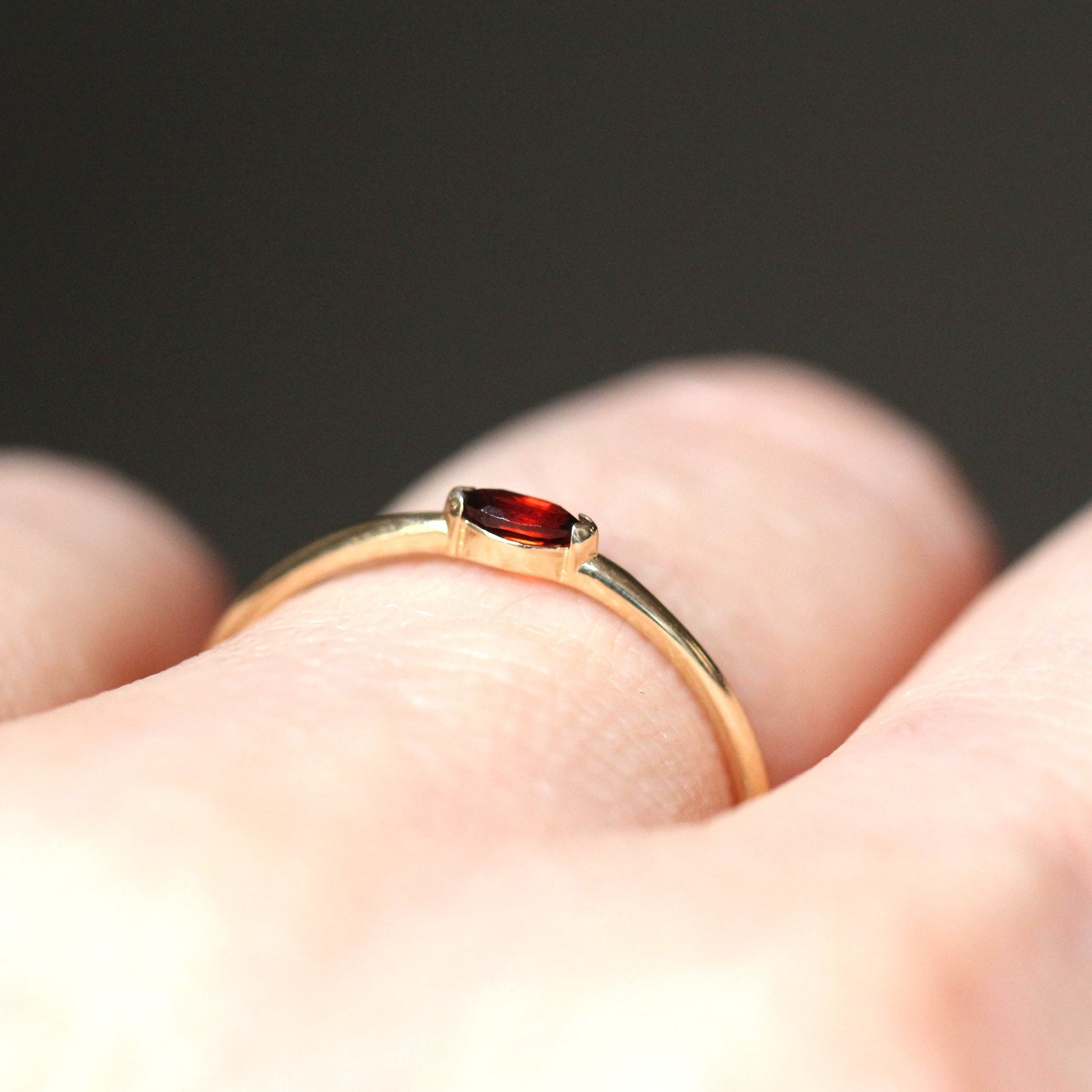 14K Gold Marquise Garnet Ring, "Wink" Ring, Stacking Ring, Red Stone, Double Pointed Shape, 10K Marquise Garnet, Classic Style, Stacker