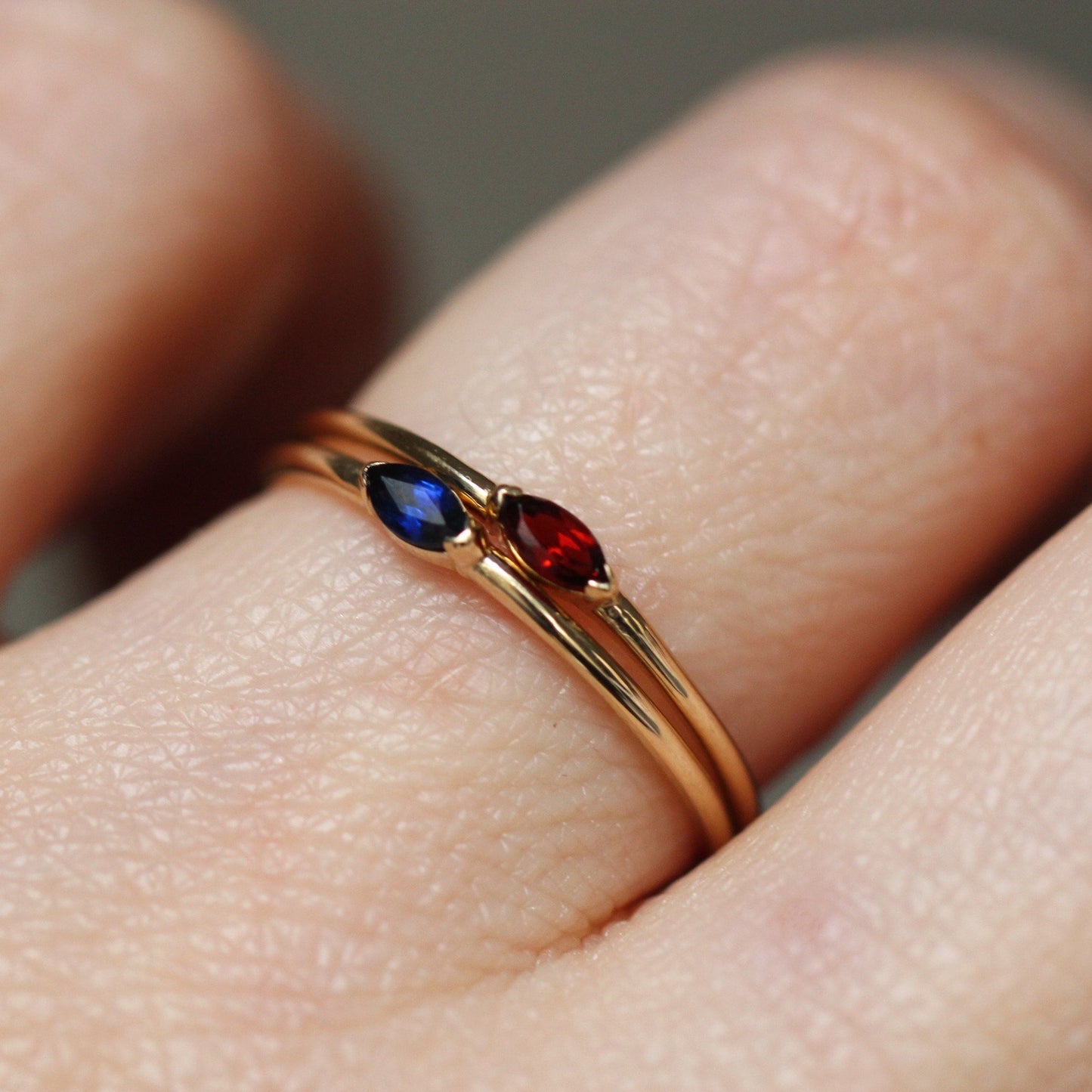 14K Gold Marquise Garnet Ring, "Wink" Ring, Stacking Ring, Red Stone, Double Pointed Shape, 10K Marquise Garnet, Classic Style, Stacker