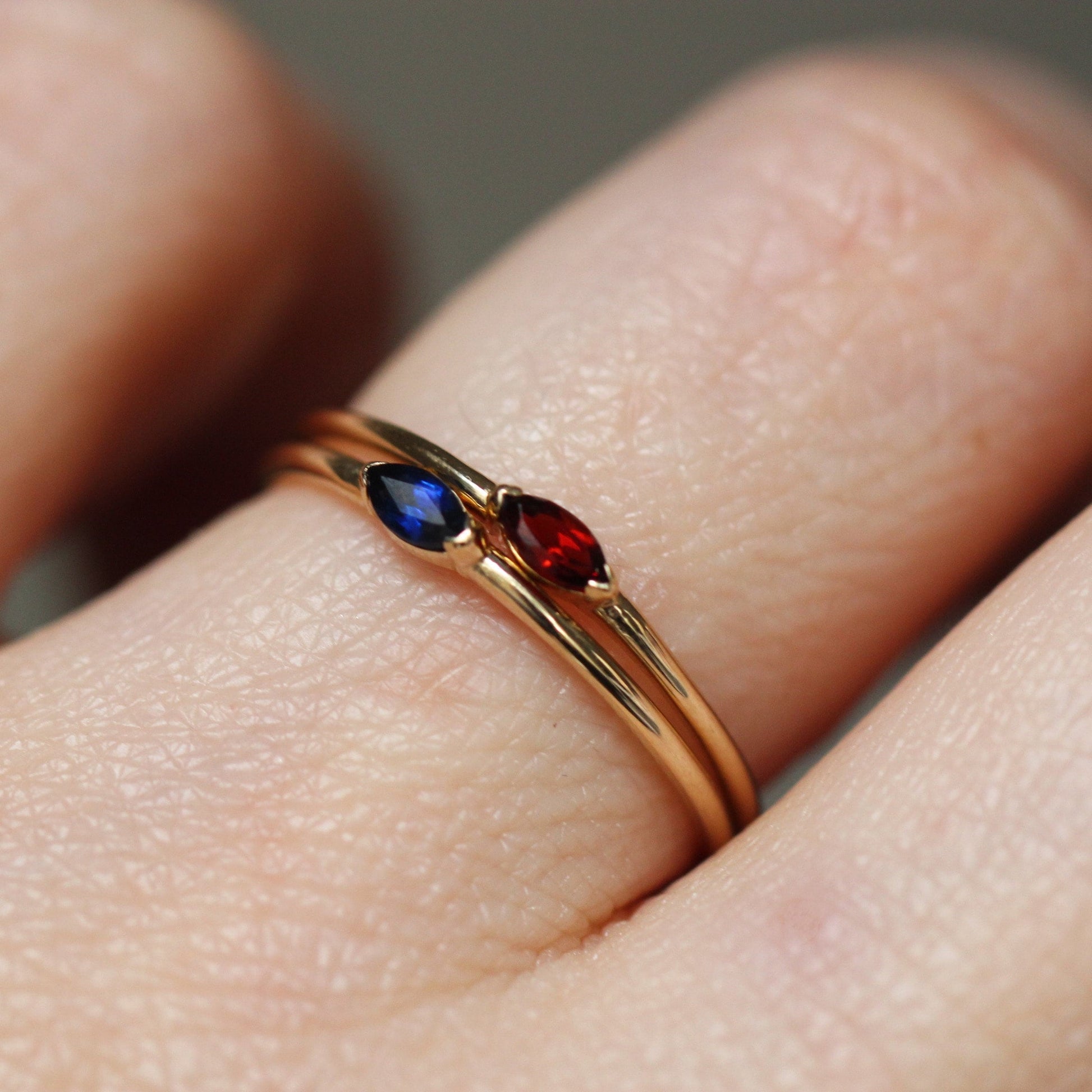 14K Gold Marquise Garnet Ring, "Wink" Ring, Stacking Ring, Red Stone, Double Pointed Shape, 10K Marquise Garnet, Classic Style, Stacker