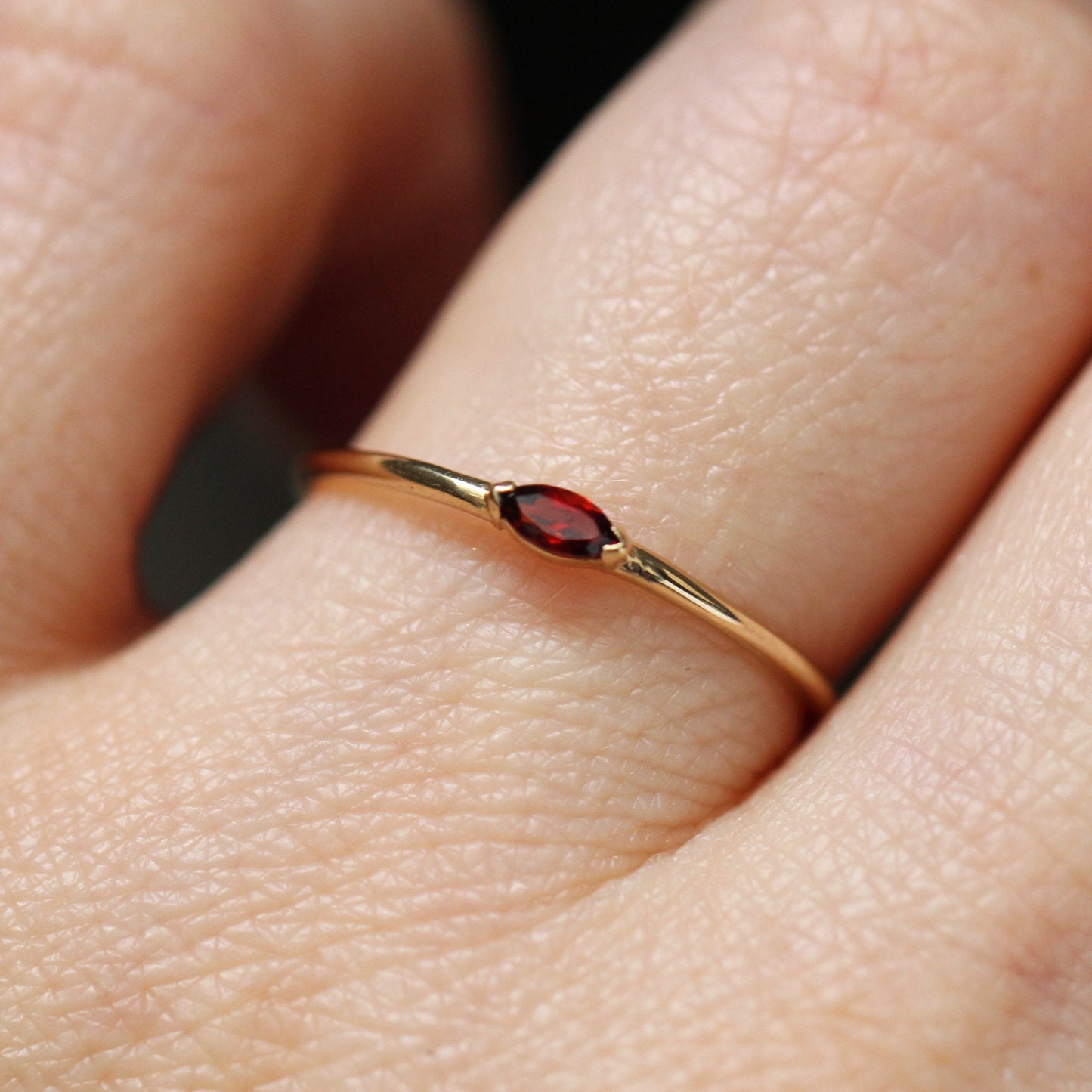 14K Gold Marquise Garnet Ring, "Wink" Ring, Stacking Ring, Red Stone, Double Pointed Shape, 10K Marquise Garnet, Classic Style, Stacker