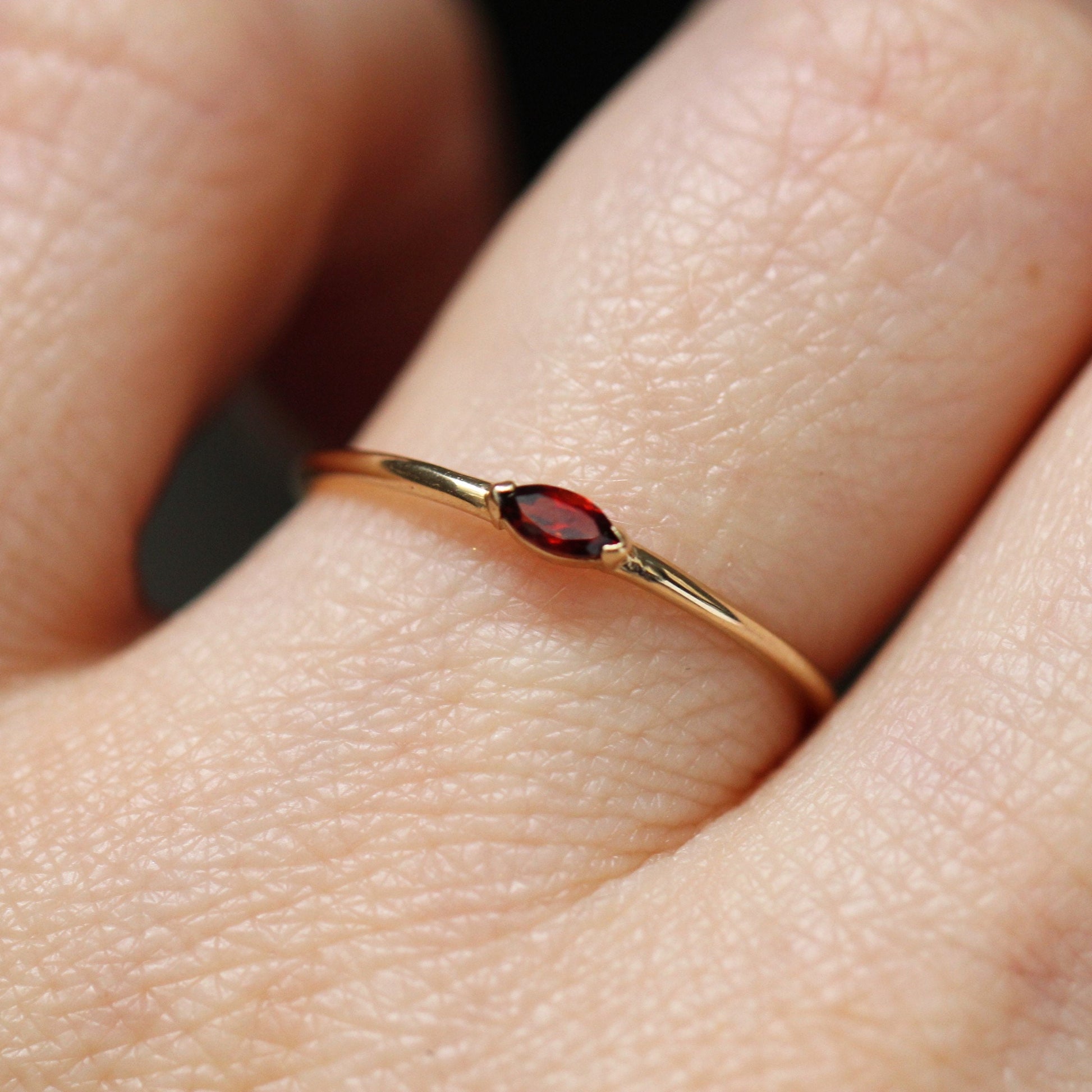 14K Gold Marquise Garnet Ring, "Wink" Ring, Stacking Ring, Red Stone, Double Pointed Shape, 10K Marquise Garnet, Classic Style, Stacker