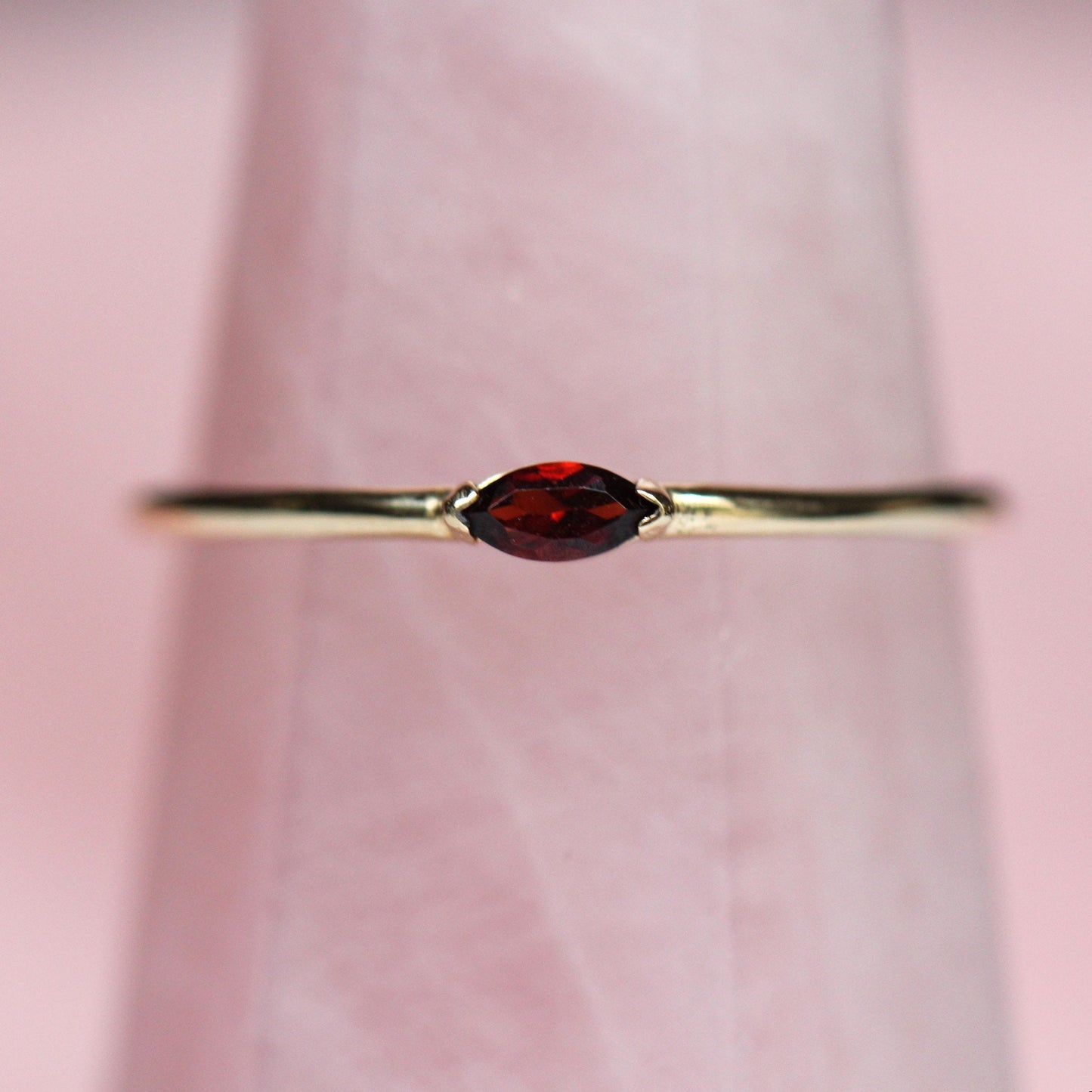 14K Gold Marquise Garnet Ring, "Wink" Ring, Stacking Ring, Red Stone, Double Pointed Shape, 10K Marquise Garnet, Classic Style, Stacker