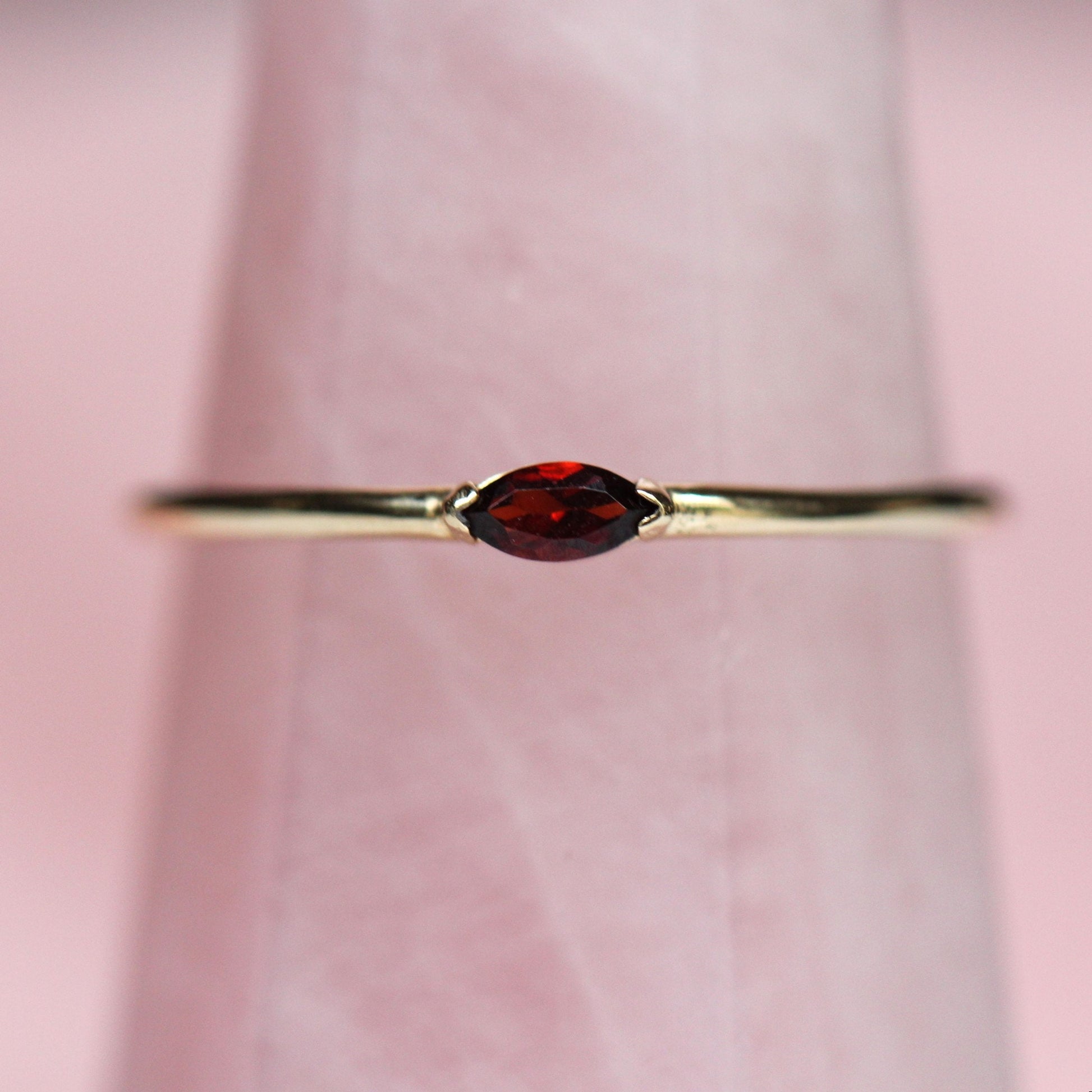 14K Gold Marquise Garnet Ring, "Wink" Ring, Stacking Ring, Red Stone, Double Pointed Shape, 10K Marquise Garnet, Classic Style, Stacker