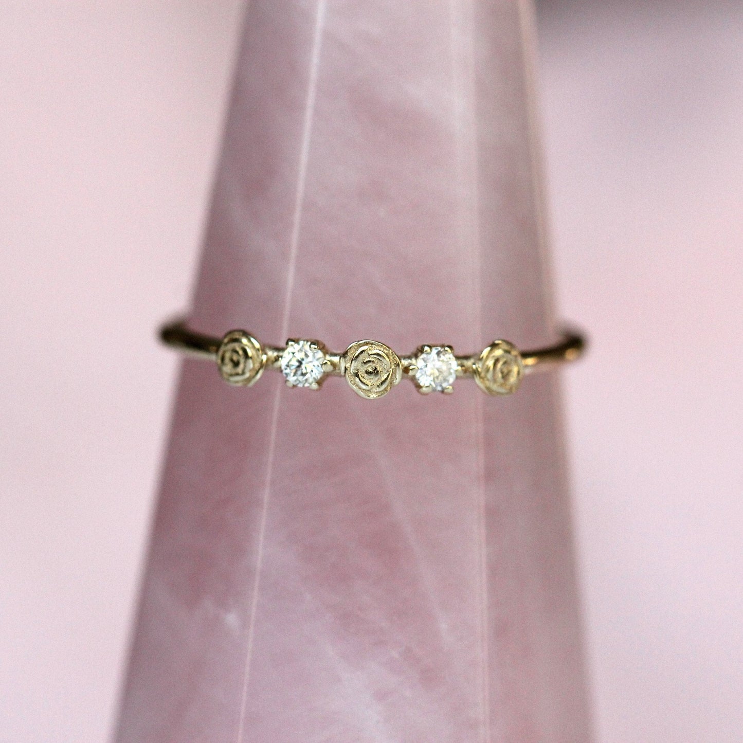 14K Triple Flower Ring, Diamond Rose Ring, Boquete Ring, Stacking Ring, 10K Gold, Real Gold, Solid Gold, Dainty Flower Ring, Rose Ring