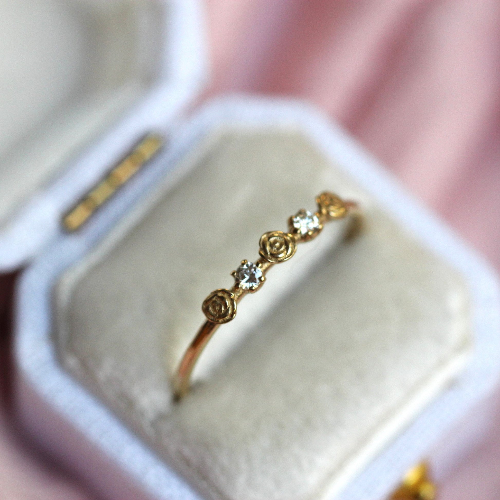 14K Triple Flower Ring, Diamond Rose Ring, Boquete Ring, Stacking Ring, 10K Gold, Real Gold, Solid Gold, Dainty Flower Ring, Rose Ring