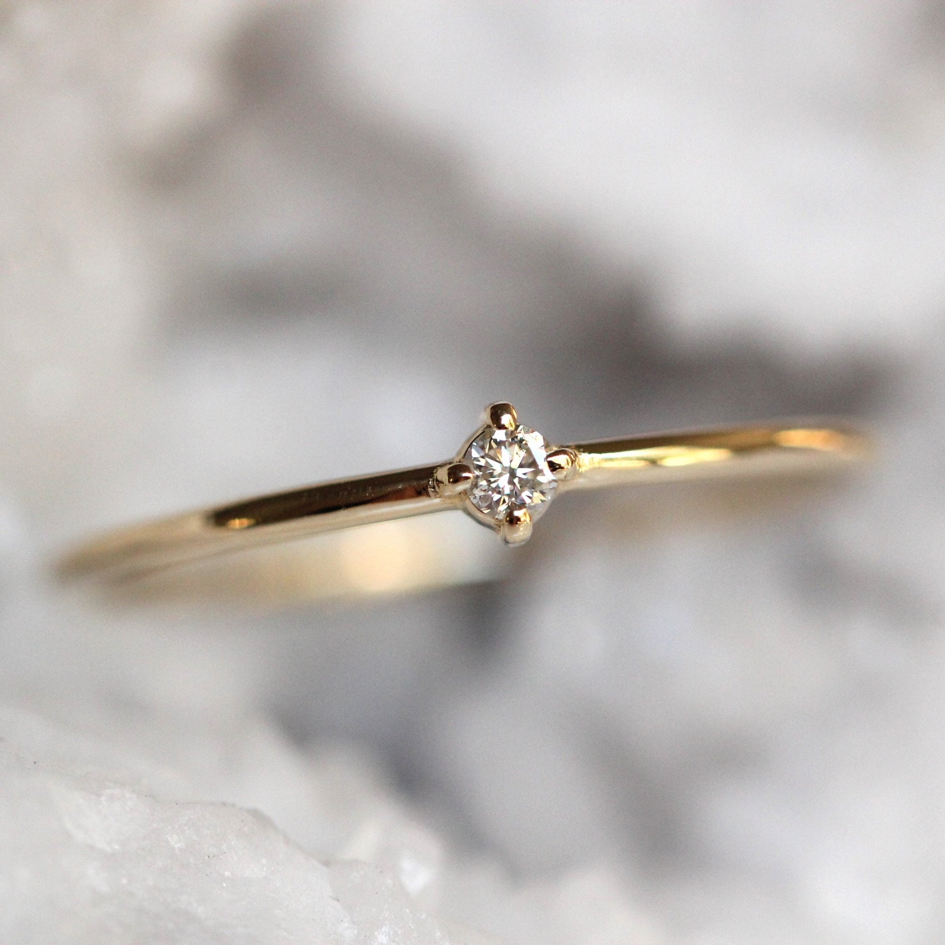 14K Gold Tiny Diamond Ring, Diamond Ring, Small Diamond Ring, Stacking Ring, April Birthstone, Four Prong Ring, Real Gold, Solid Gold