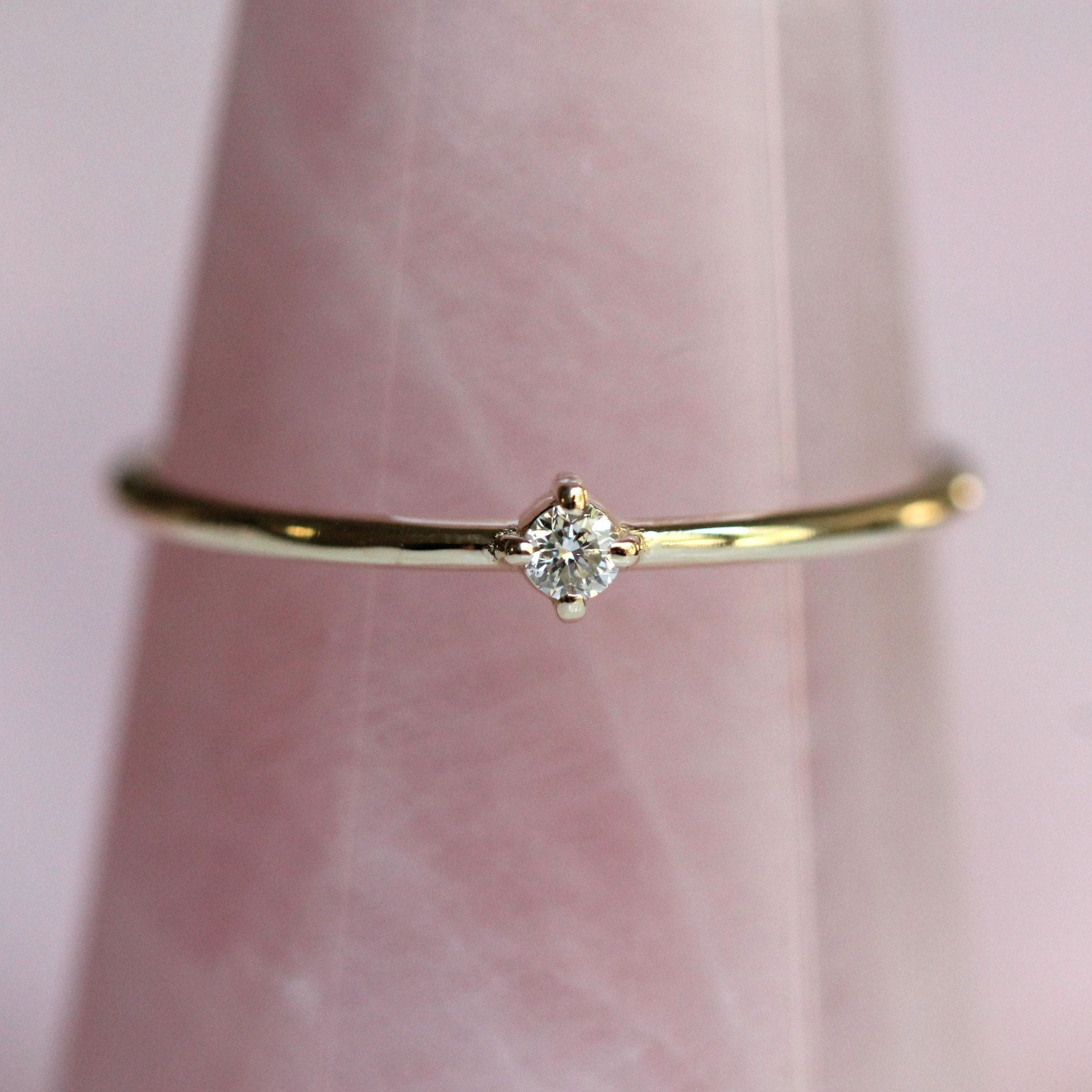 14K Gold Tiny Diamond Ring, Diamond Ring, Small Diamond Ring, Stacking Ring, April Birthstone, Four Prong Ring, Real Gold, Solid Gold