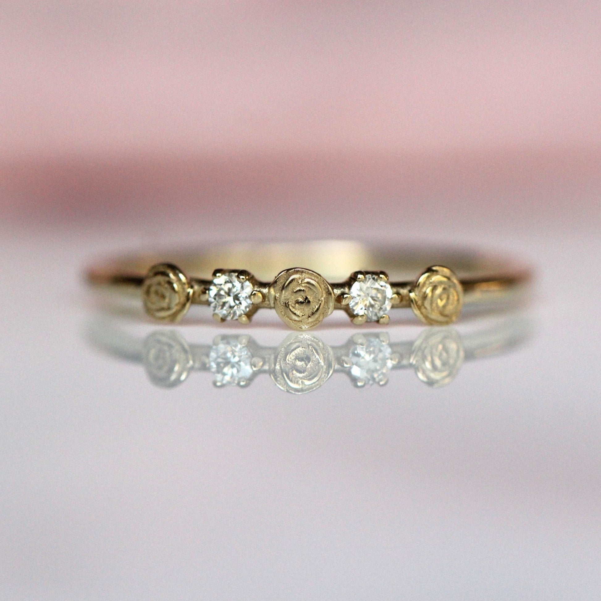 14K Triple Flower Ring, Diamond Rose Ring, Boquete Ring, Stacking Ring, 10K Gold, Real Gold, Solid Gold, Dainty Flower Ring, Rose Ring