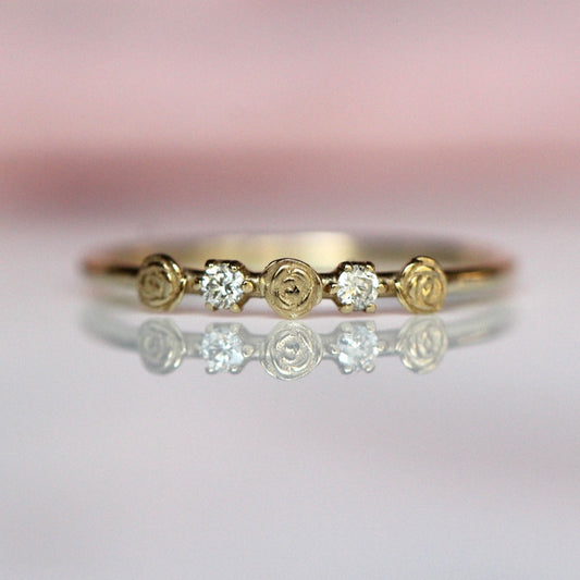 14K Triple Flower Ring, Diamond Rose Ring, Boquete Ring, Stacking Ring, 10K Gold, Real Gold, Solid Gold, Dainty Flower Ring, Rose Ring