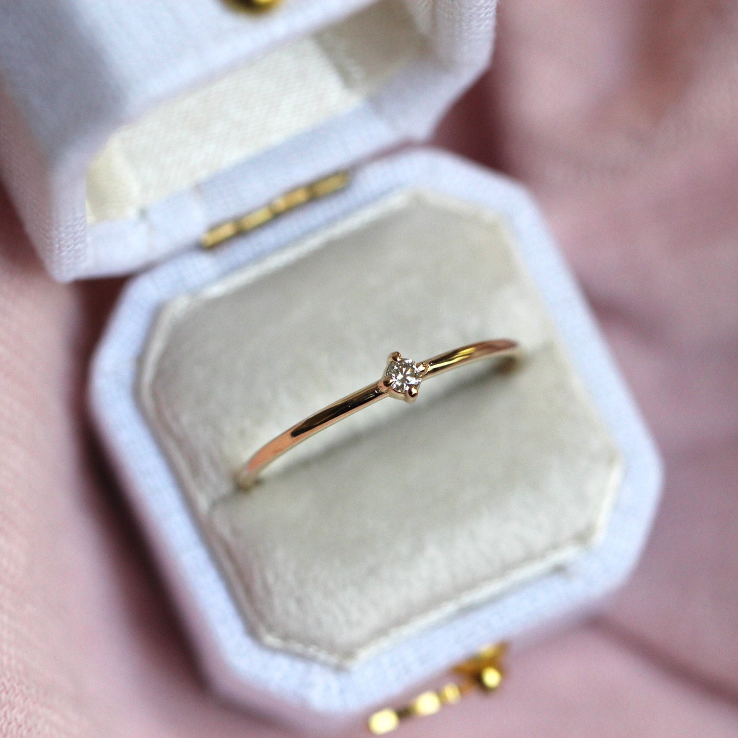14K Gold Tiny Diamond Ring, Diamond Ring, Small Diamond Ring, Stacking Ring, April Birthstone, Four Prong Ring, Real Gold, Solid Gold