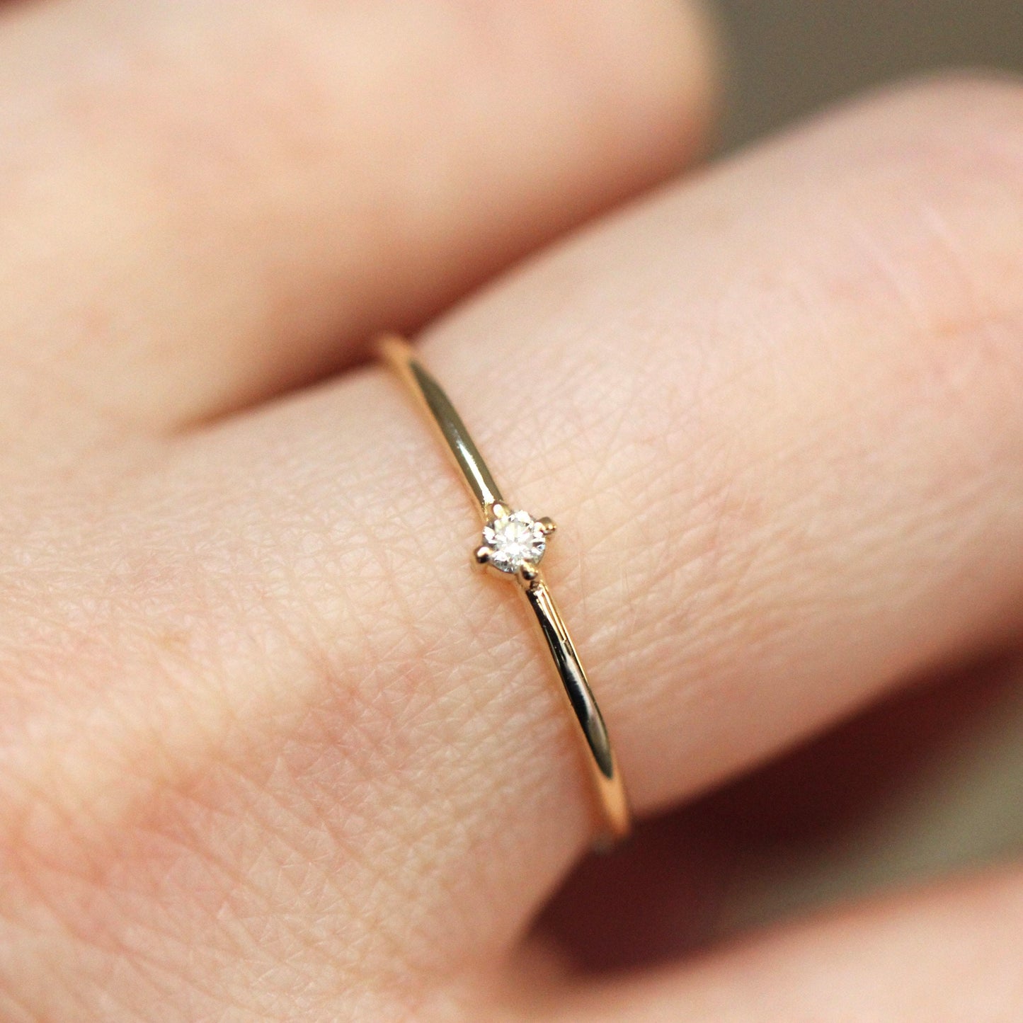 14K Gold Tiny Diamond Ring, Diamond Ring, Small Diamond Ring, Stacking Ring, April Birthstone, Four Prong Ring, Real Gold, Solid Gold