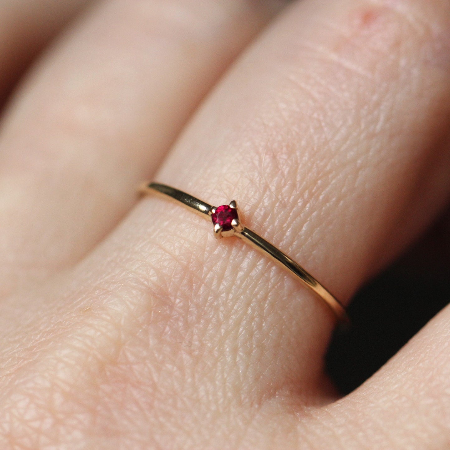 14K Gold Tiny Ruby Ring, Red Stone Ring, Stacking Ring, July Birthstone, Prong Setting, Ruby Jewelry, Red Stone Ring, Solid Gold, Real Gold