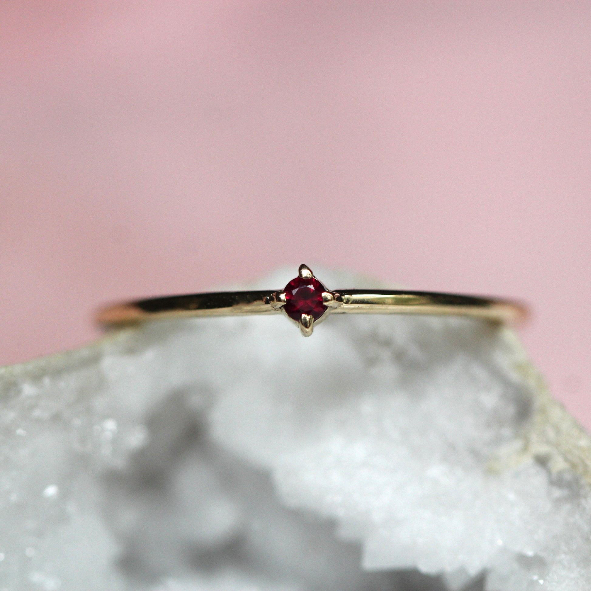 14K Gold Tiny Ruby Ring, Red Stone Ring, Stacking Ring, July Birthstone, Prong Setting, Ruby Jewelry, Red Stone Ring, Solid Gold, Real Gold