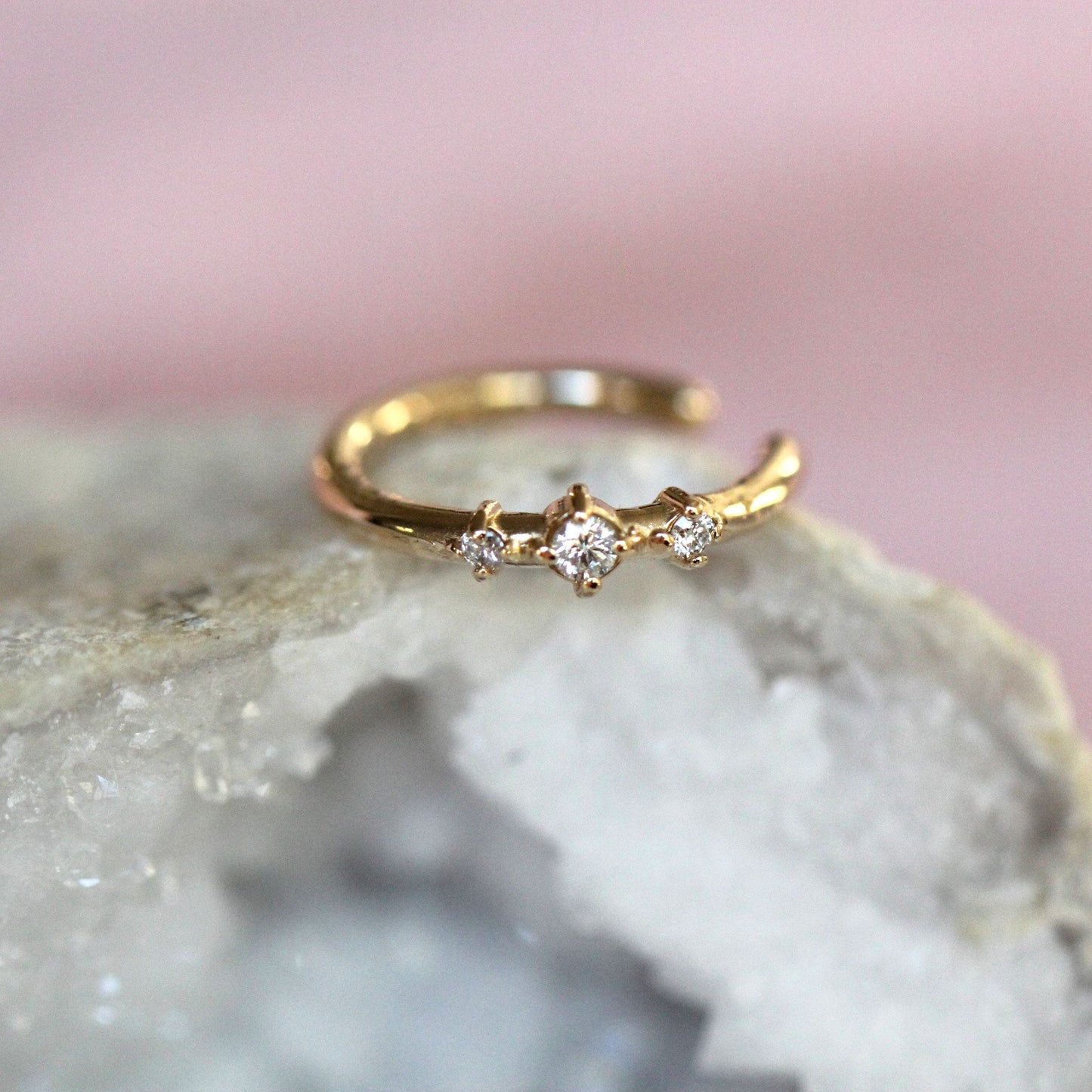 14K Gold Diamond Ear Cuff, Three Diamond, Non-Piercing, Ear Wrap, Gold Ear Wrap, Solid Gold Ear Cuff, Real Gold Ear Cuff, Triple Diamond