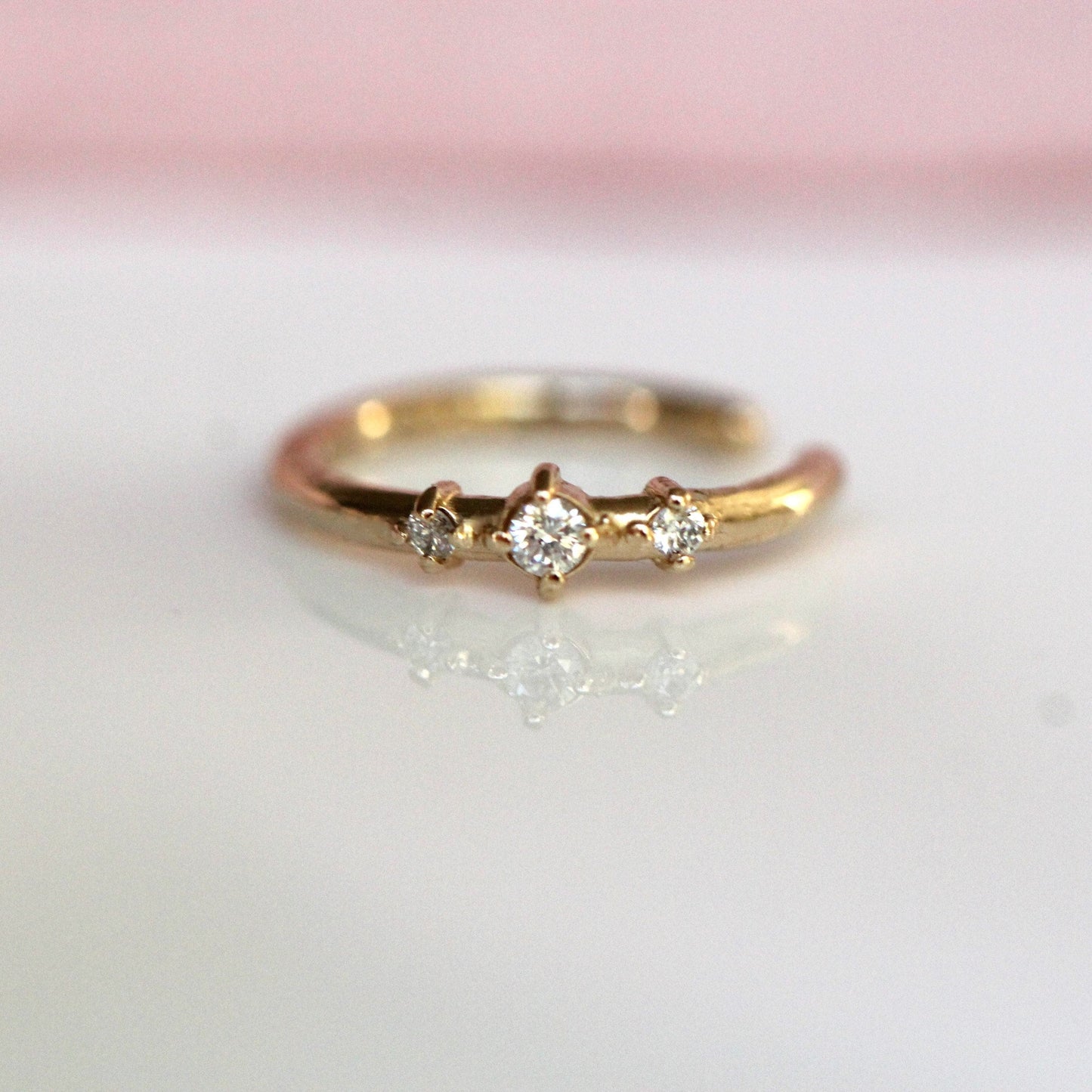 14K Gold Diamond Ear Cuff, Three Diamond, Non-Piercing, Ear Wrap, Gold Ear Wrap, Solid Gold Ear Cuff, Real Gold Ear Cuff, Triple Diamond