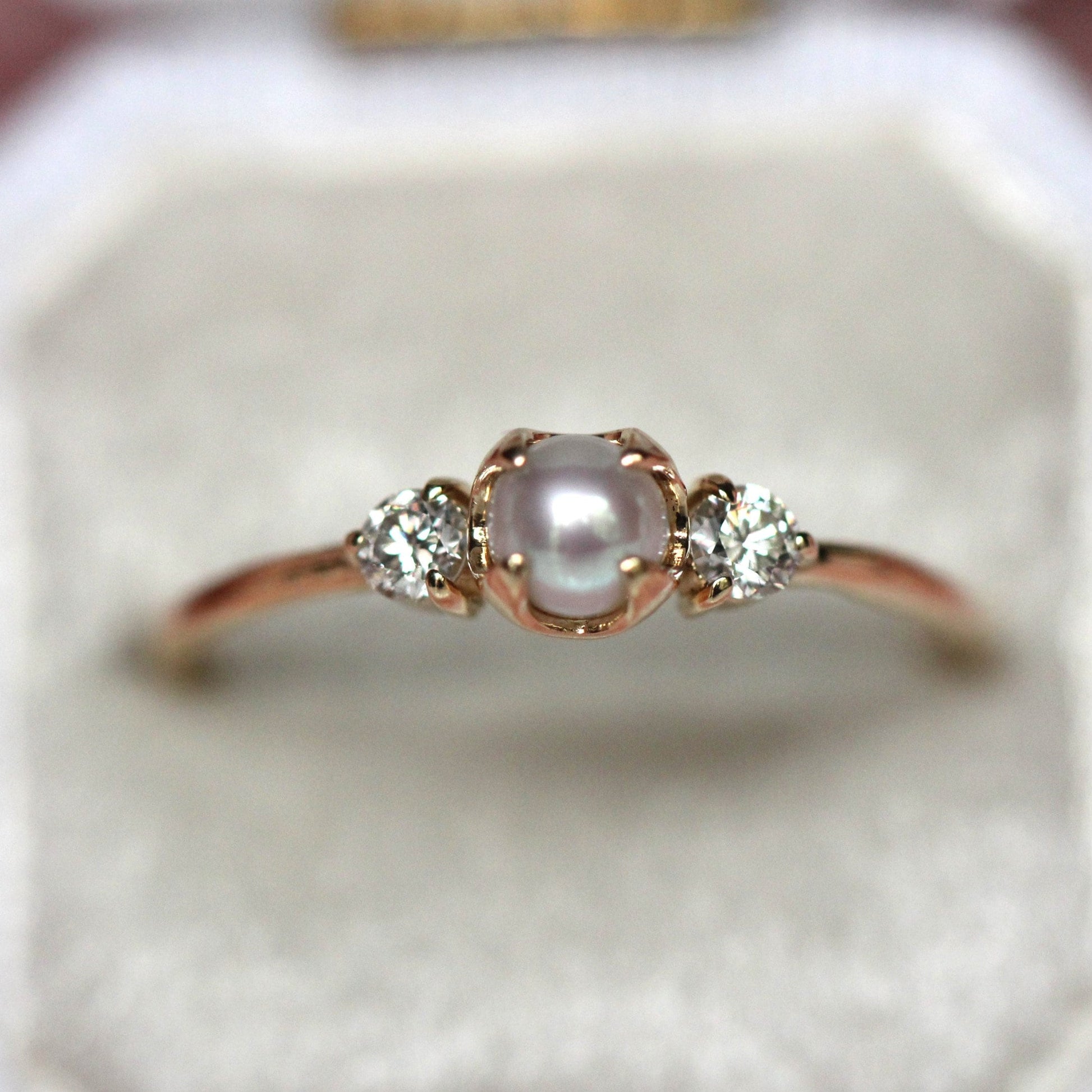 14K Gold Pearl Diamond Ring, Diamond Ring, Cluster Ring, 10K, Engagement Ring, Three Stone Ring, Pearl Ring, June Birthstone, Self Love Ring