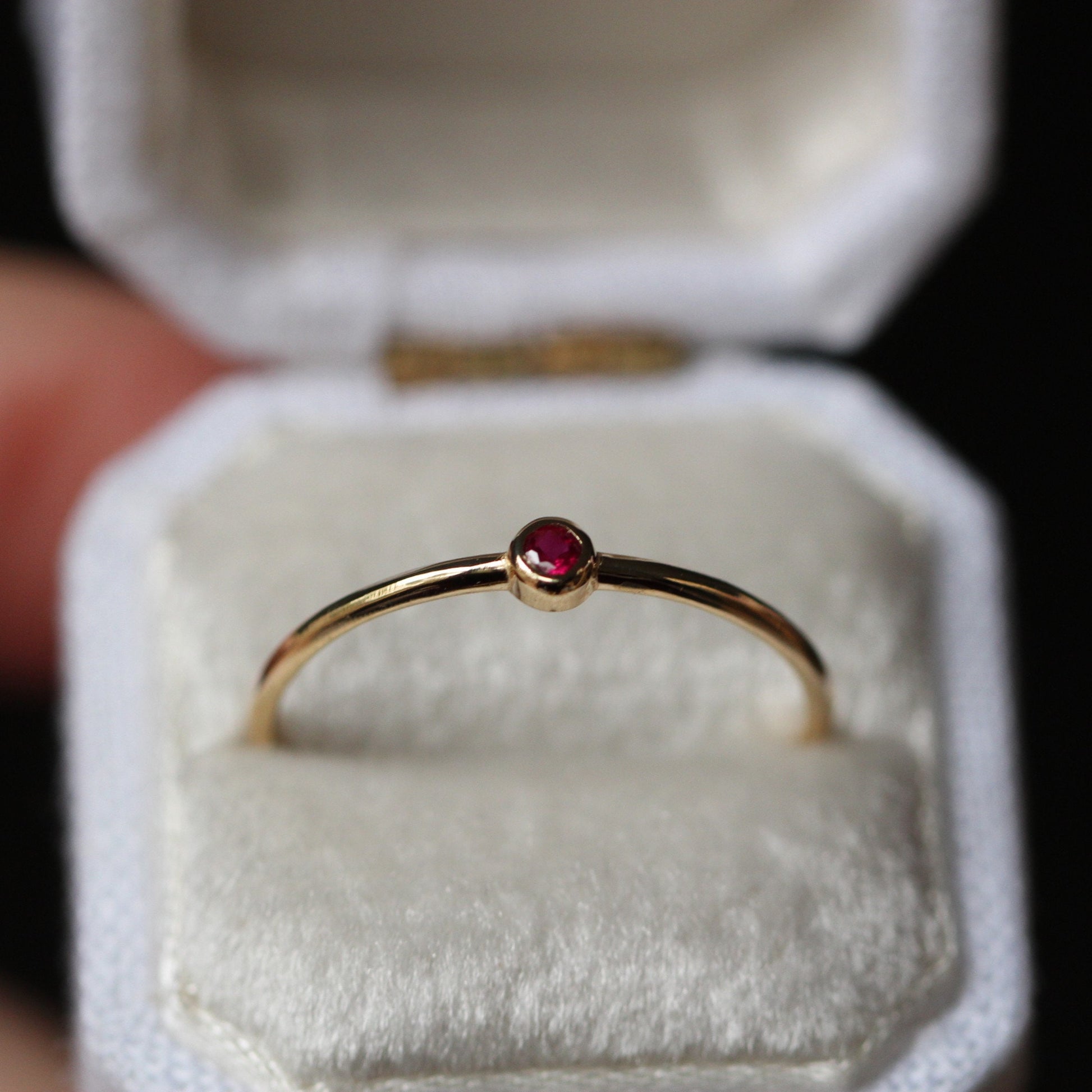 14K Gold Tiny Ruby Ring, Red Stone Ring, 10K Stacking Ring, July Birthstone, Bezel Setting, Burgundy Stone, Stacker, Solid Gold Ring