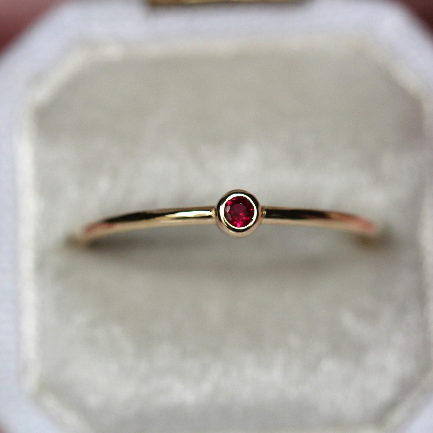 14K Gold Tiny Ruby Ring, Red Stone Ring, 10K Stacking Ring, July Birthstone, Bezel Setting, Burgundy Stone, Stacker, Solid Gold Ring