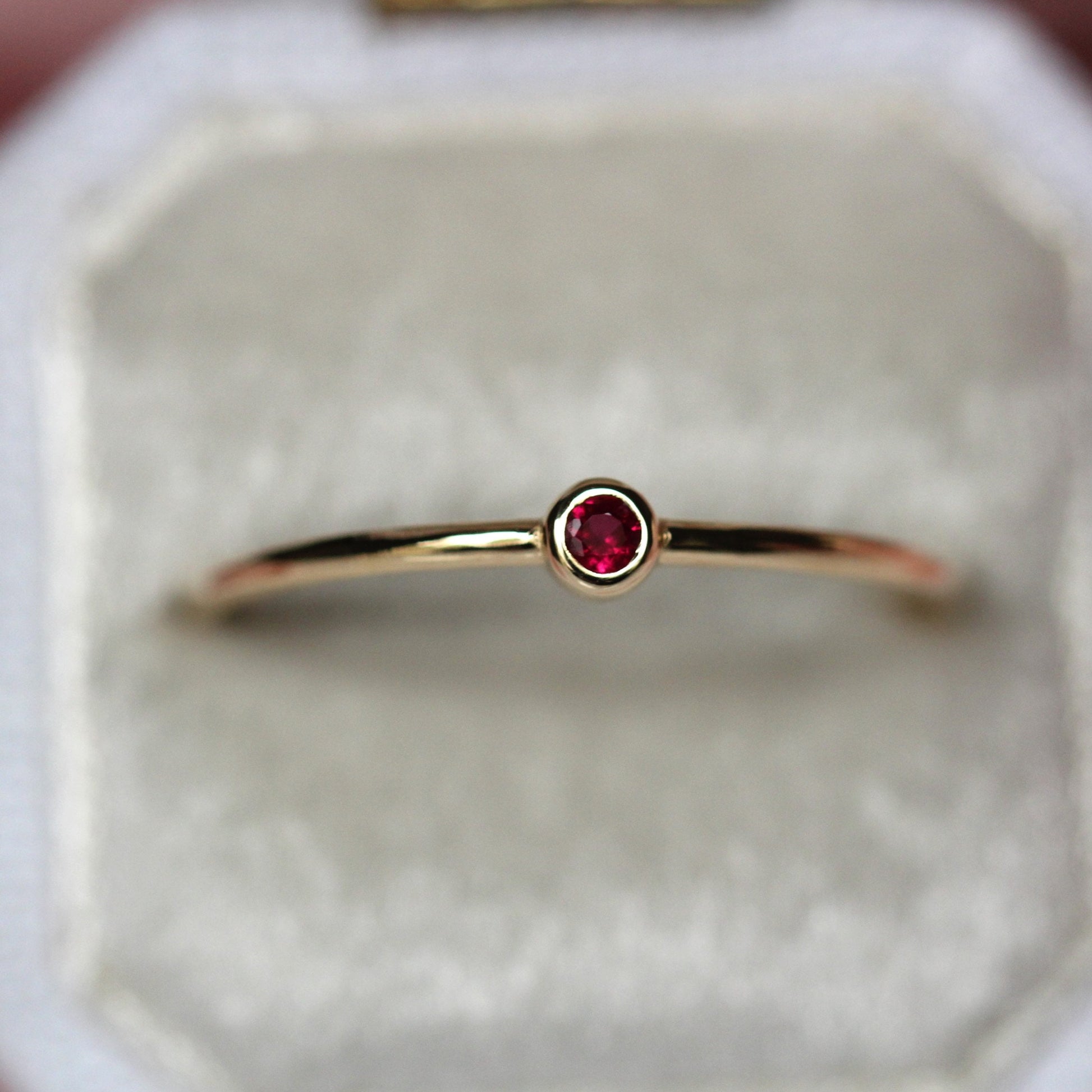 14K Gold Tiny Ruby Ring, Red Stone Ring, 10K Stacking Ring, July Birthstone, Bezel Setting, Burgundy Stone, Stacker, Solid Gold Ring
