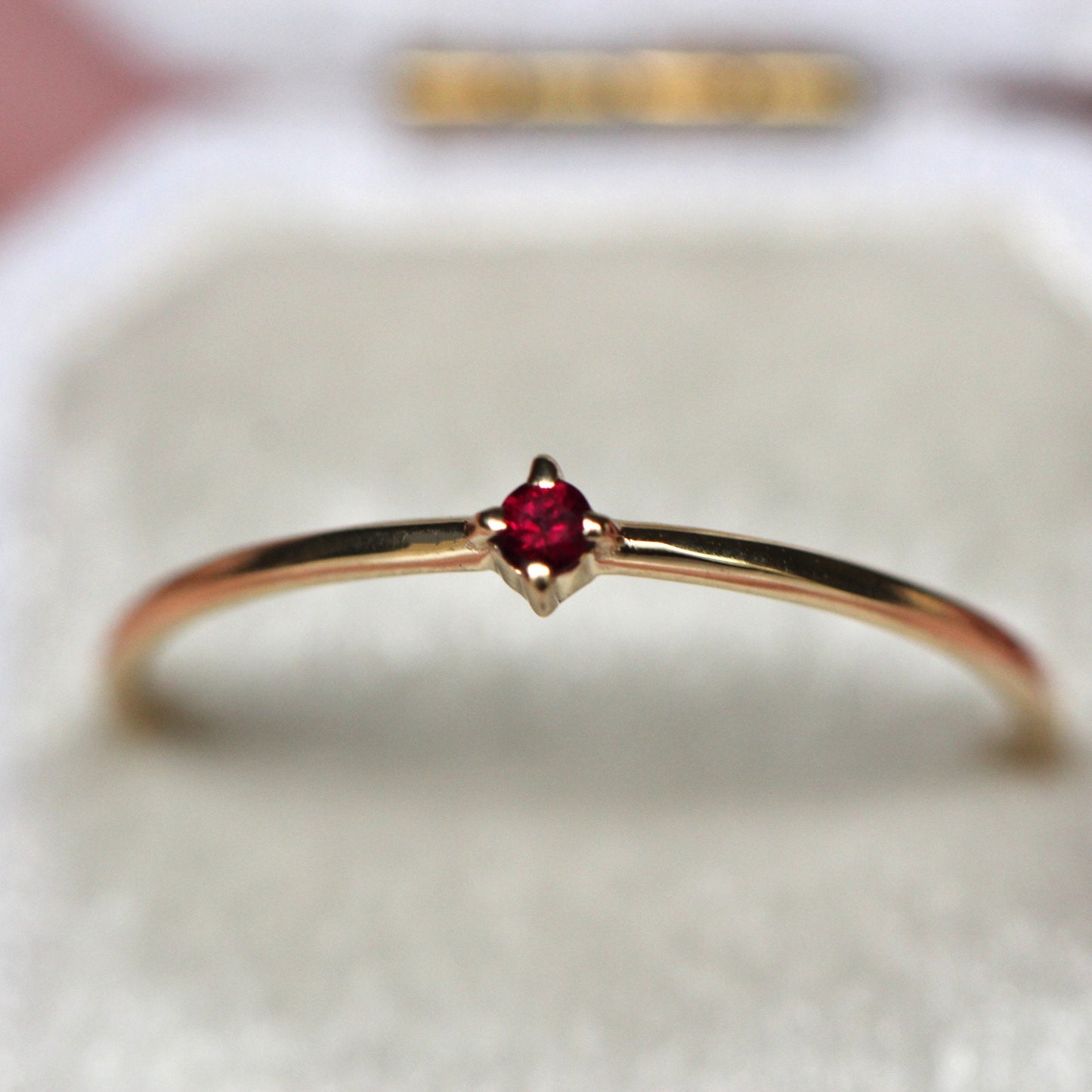 14K Gold Tiny Ruby Ring, Red Stone Ring, Stacking Ring, July Birthstone, Prong Setting, Ruby Jewelry, Red Stone Ring, Solid Gold, Real Gold